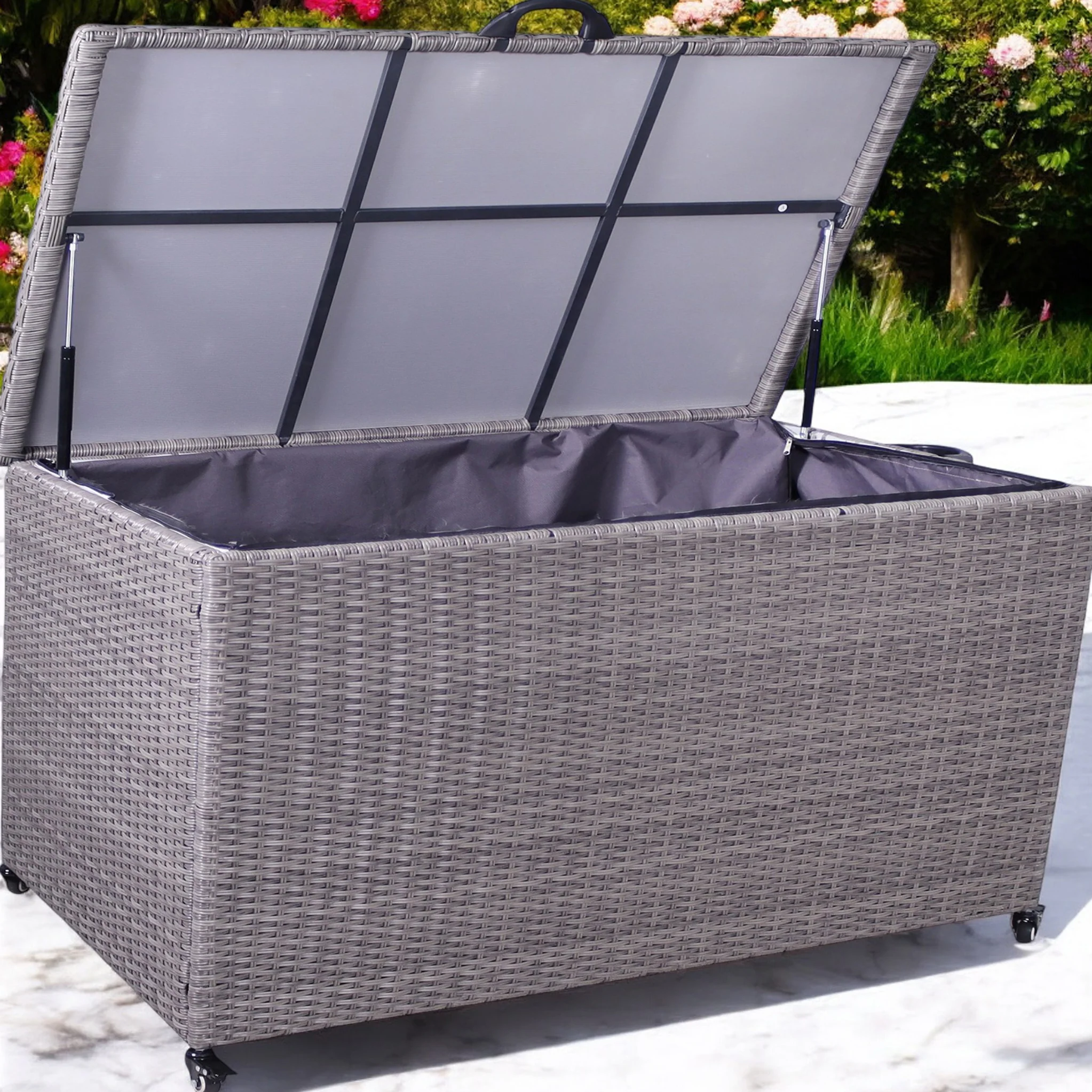 Charcoal Weave 826L Cushion Storage Box with Gas Lift - Image 3