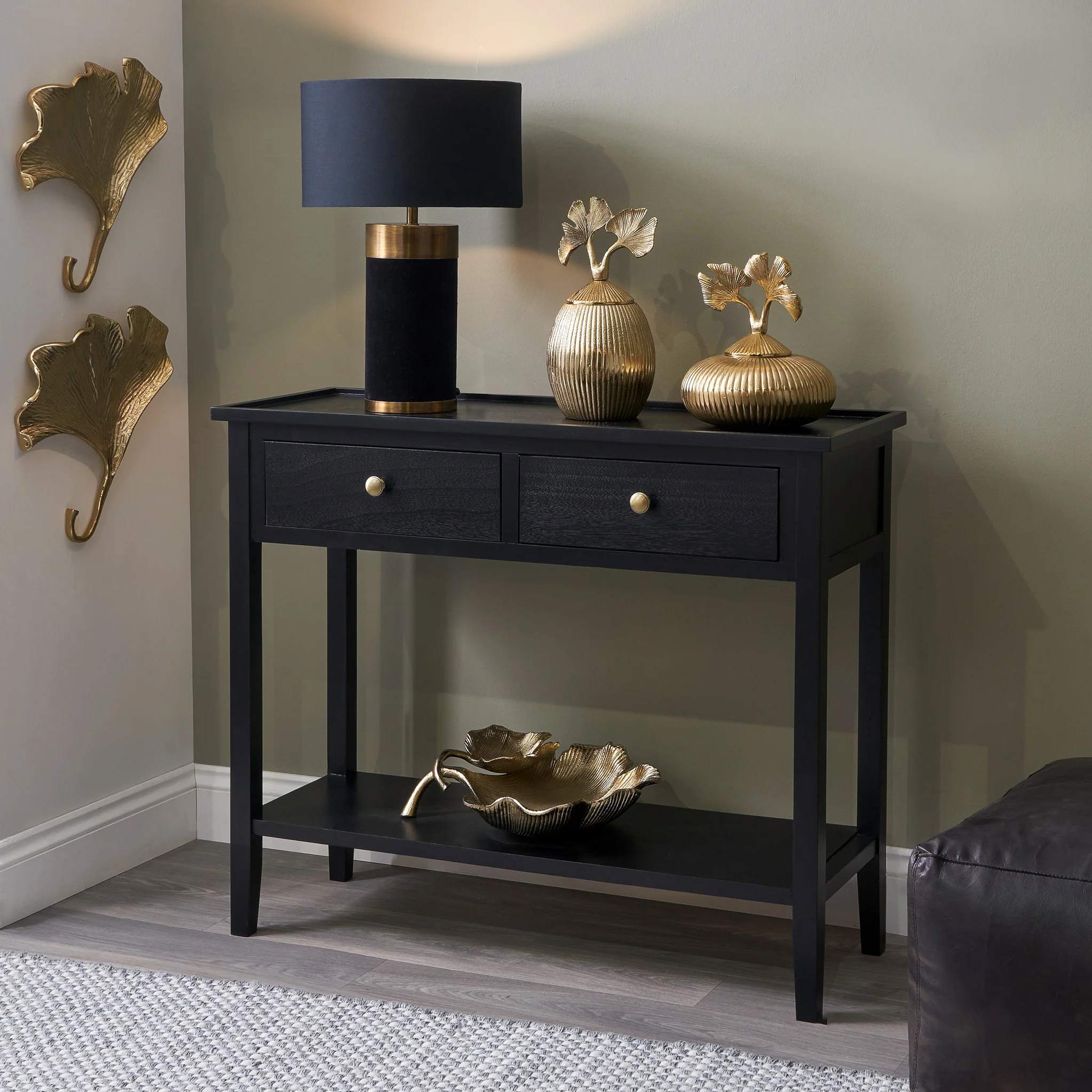 Chelmsford Satin Black Pine 2 Drawer Console Table - Image 2
