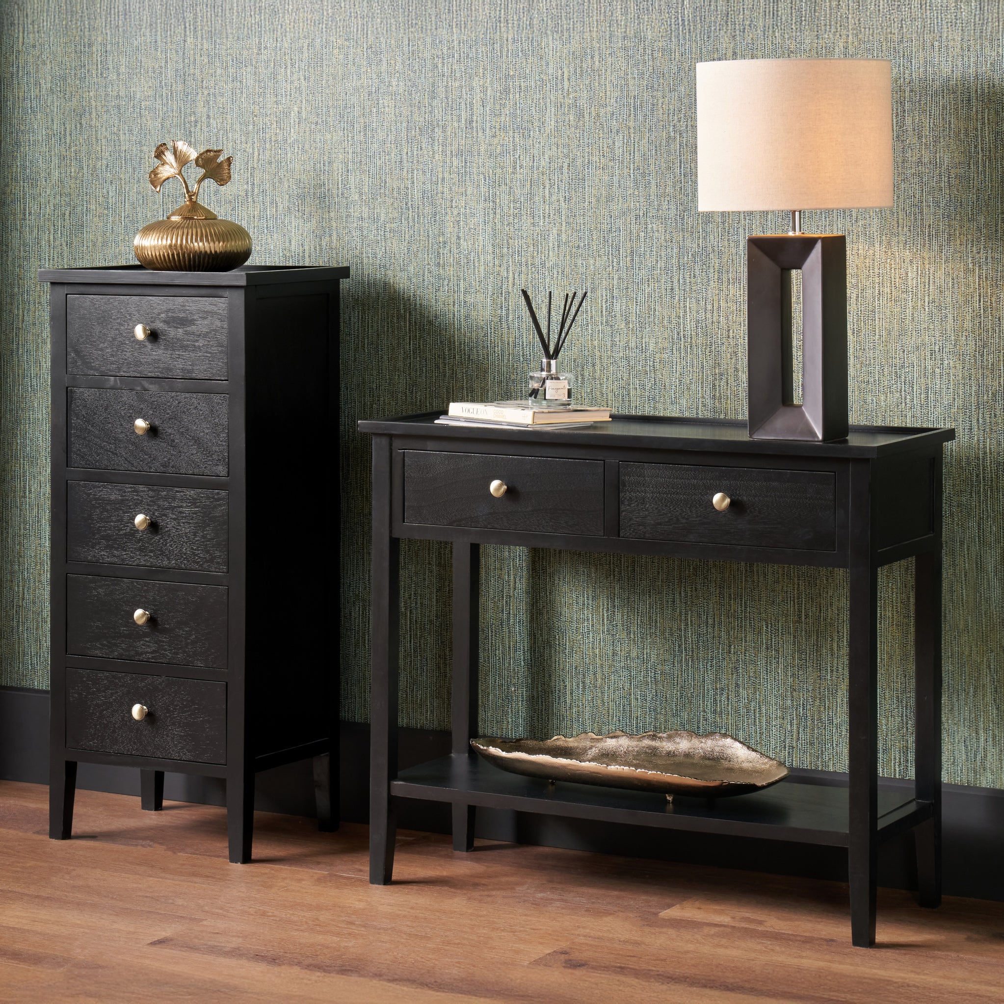 Chelmsford Satin Black Pine 2 Drawer Console Table - Image 3