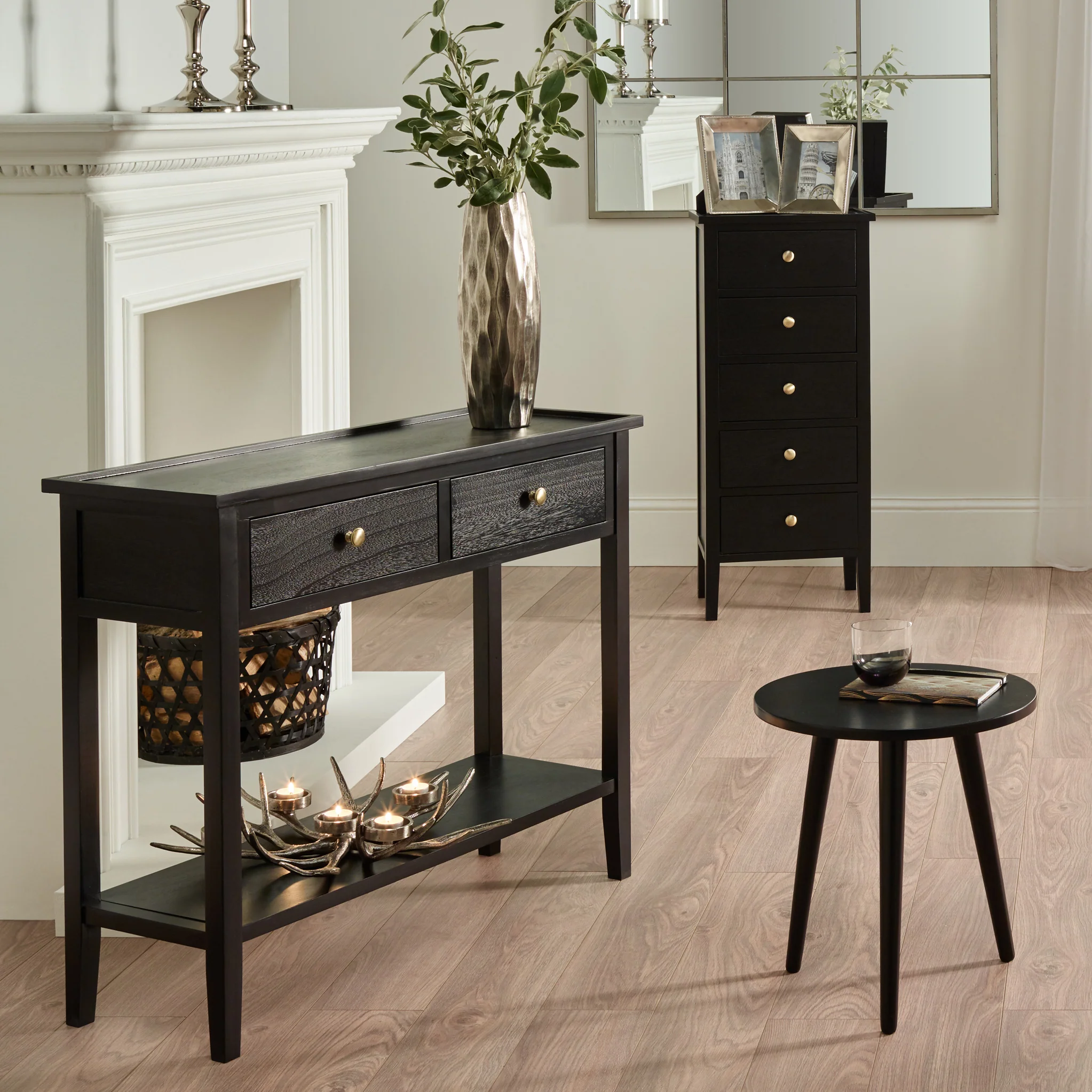 Chelmsford Satin Black Pine 2 Drawer Console Table - Image 5