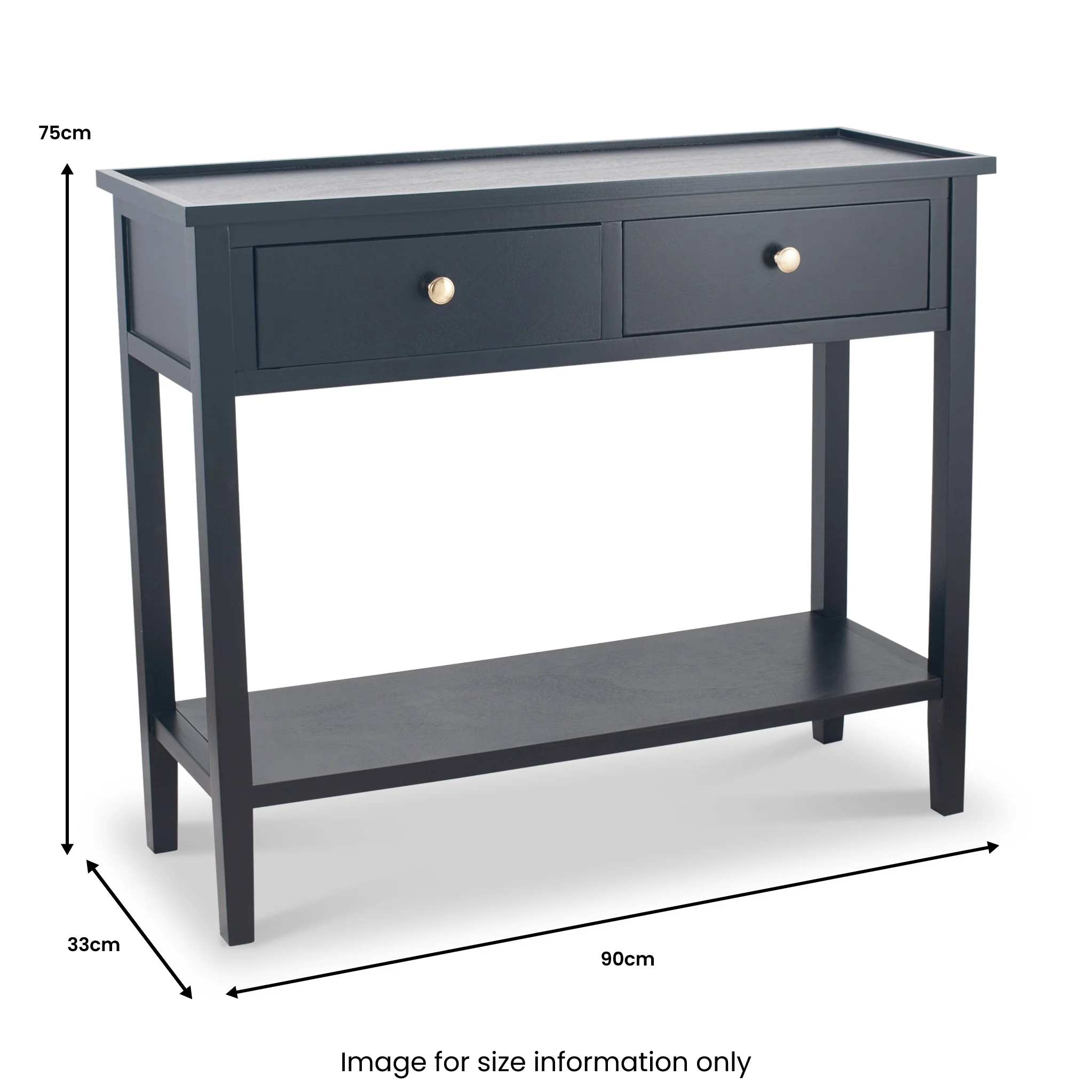 Chelmsford Satin Black Pine 2 Drawer Console Table - Image 8