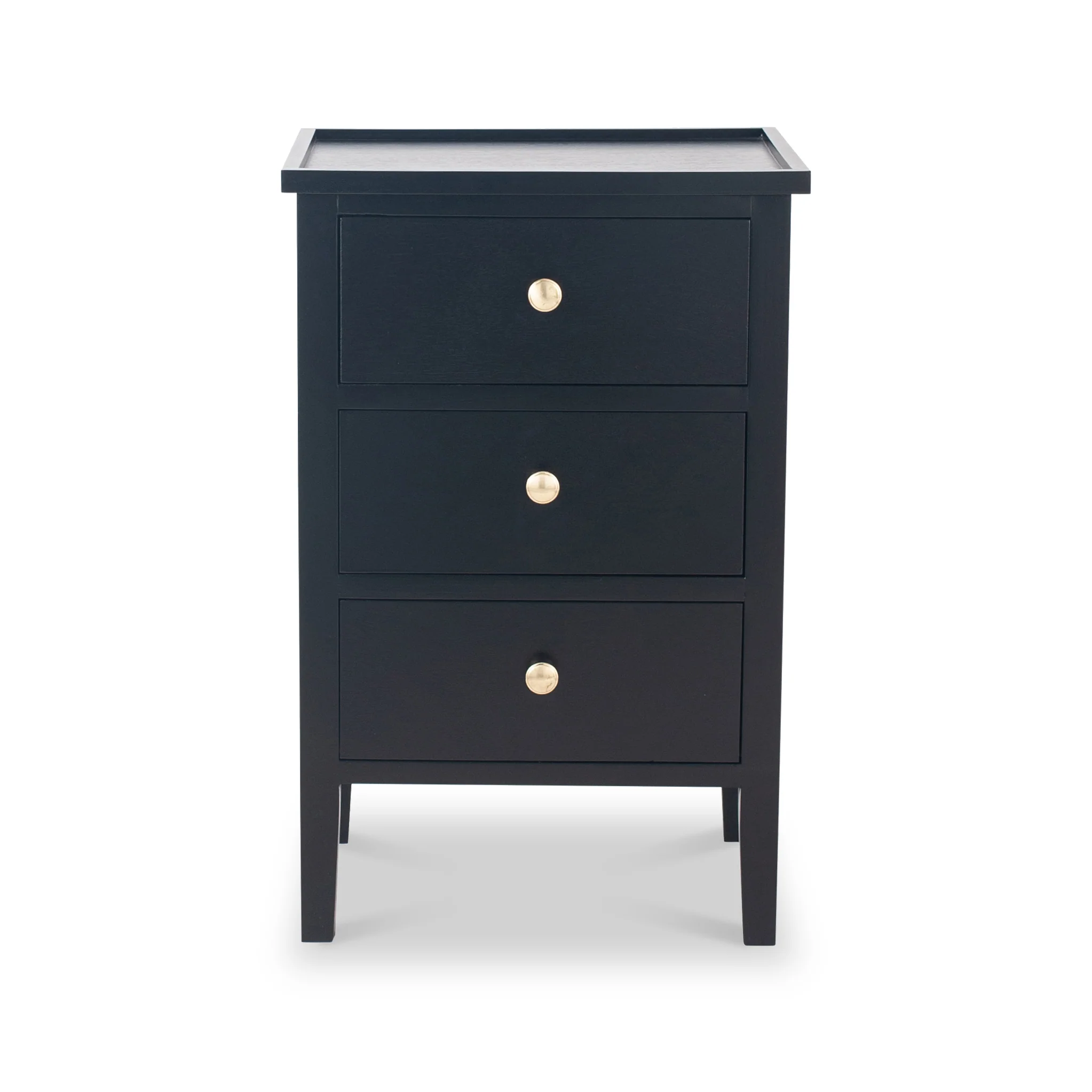 Chelmsford Satin Black Pine 3 Drawer Bedside Table - Image 3