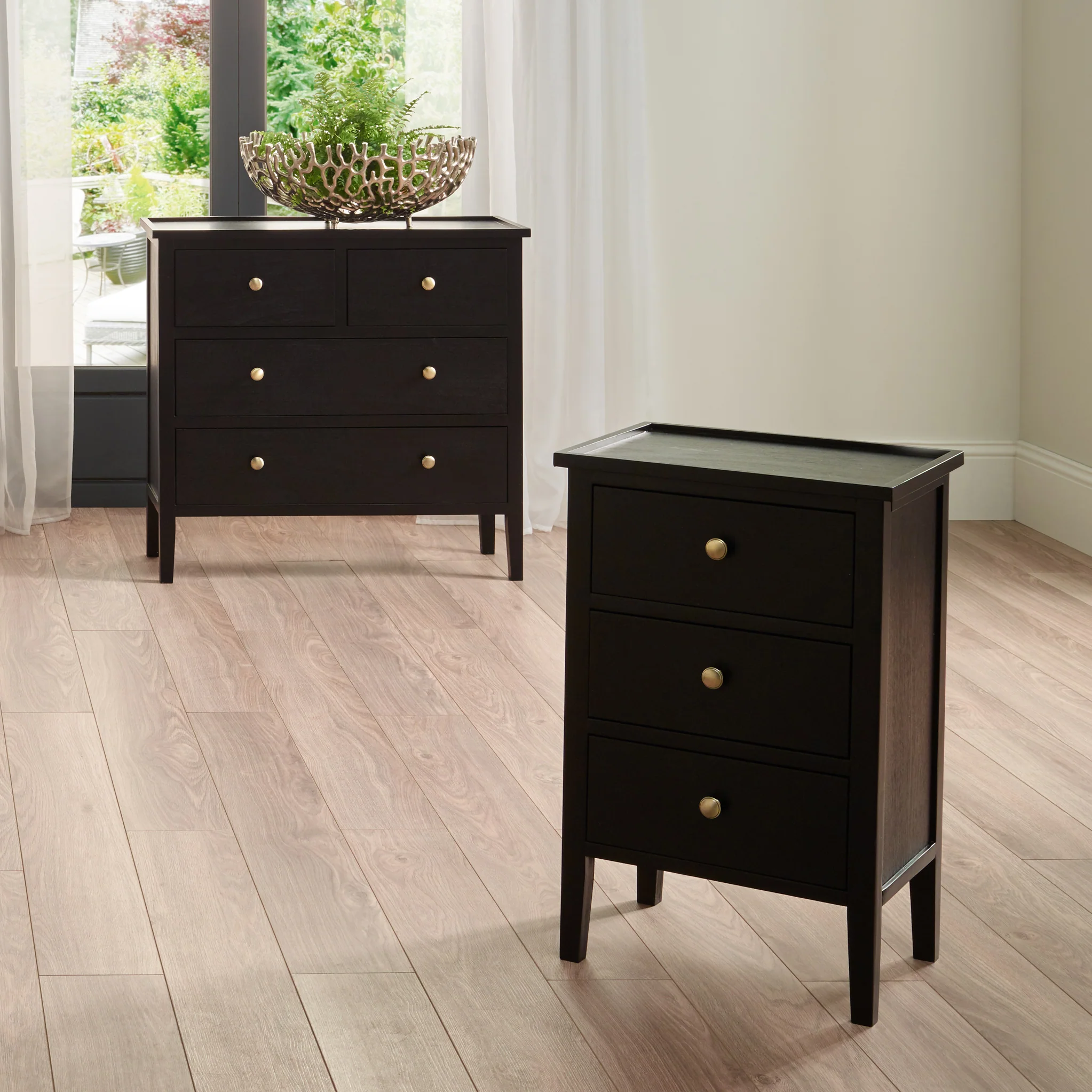 Chelmsford Satin Black Pine 3 Drawer Bedside Table - Image 4