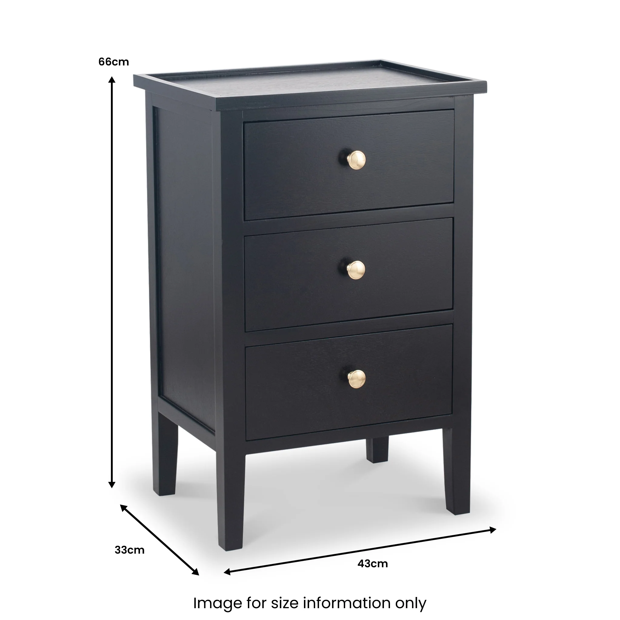 Chelmsford Satin Black Pine 3 Drawer Bedside Table - Image 7
