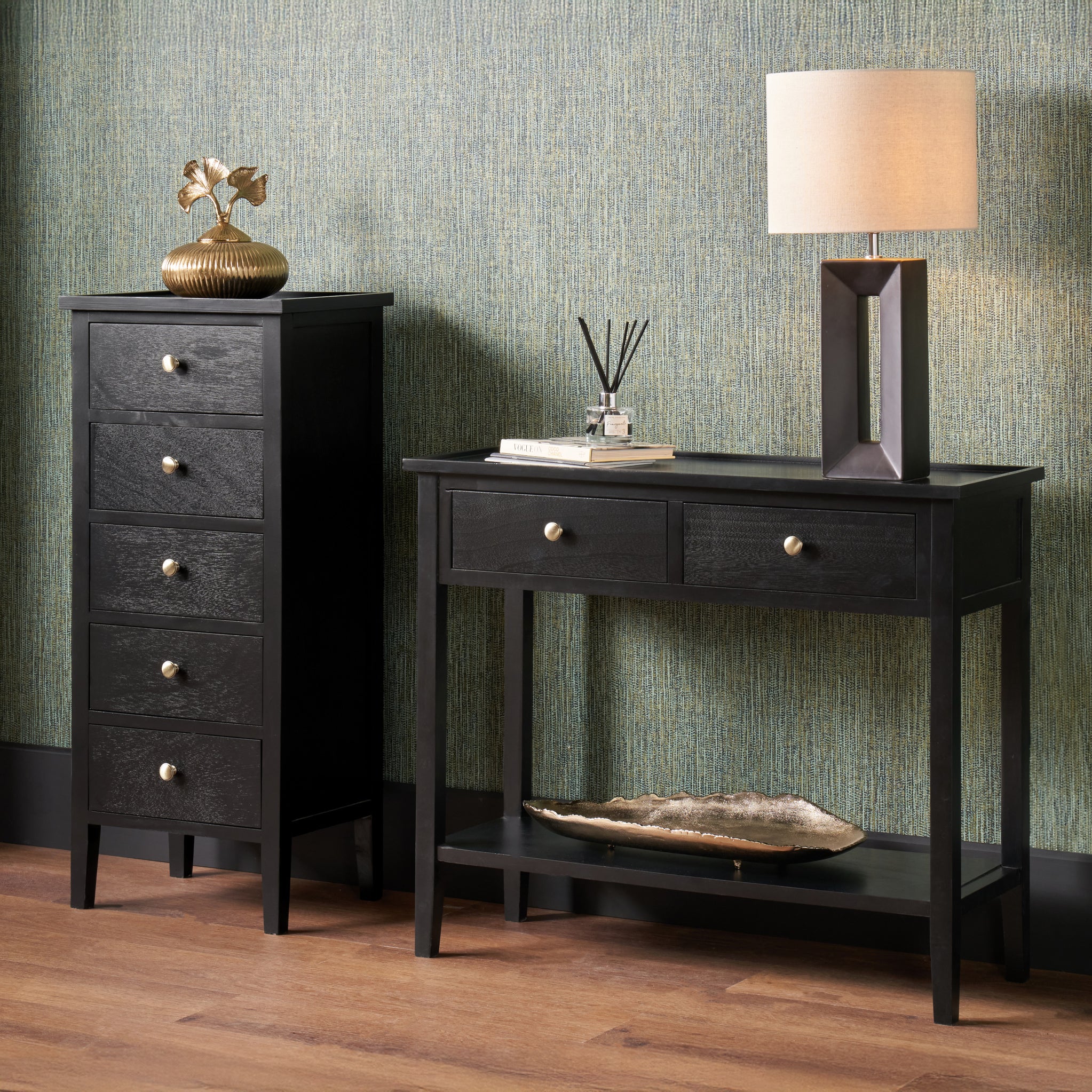 Chelmsford Satin Black Pine 5 Drawer Tallboy - Image 2