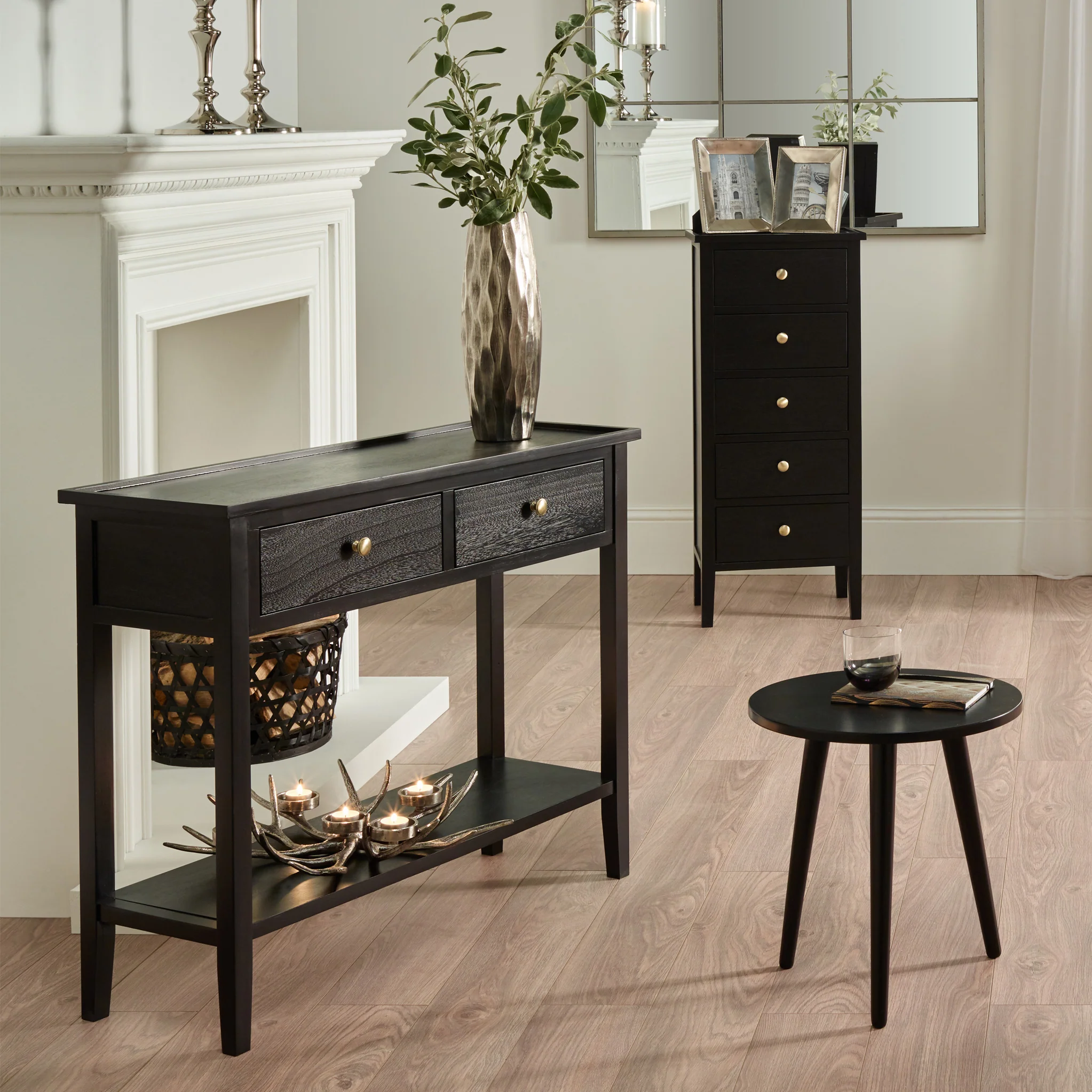 Chelmsford Satin Black Pine 5 Drawer Tallboy - Image 4
