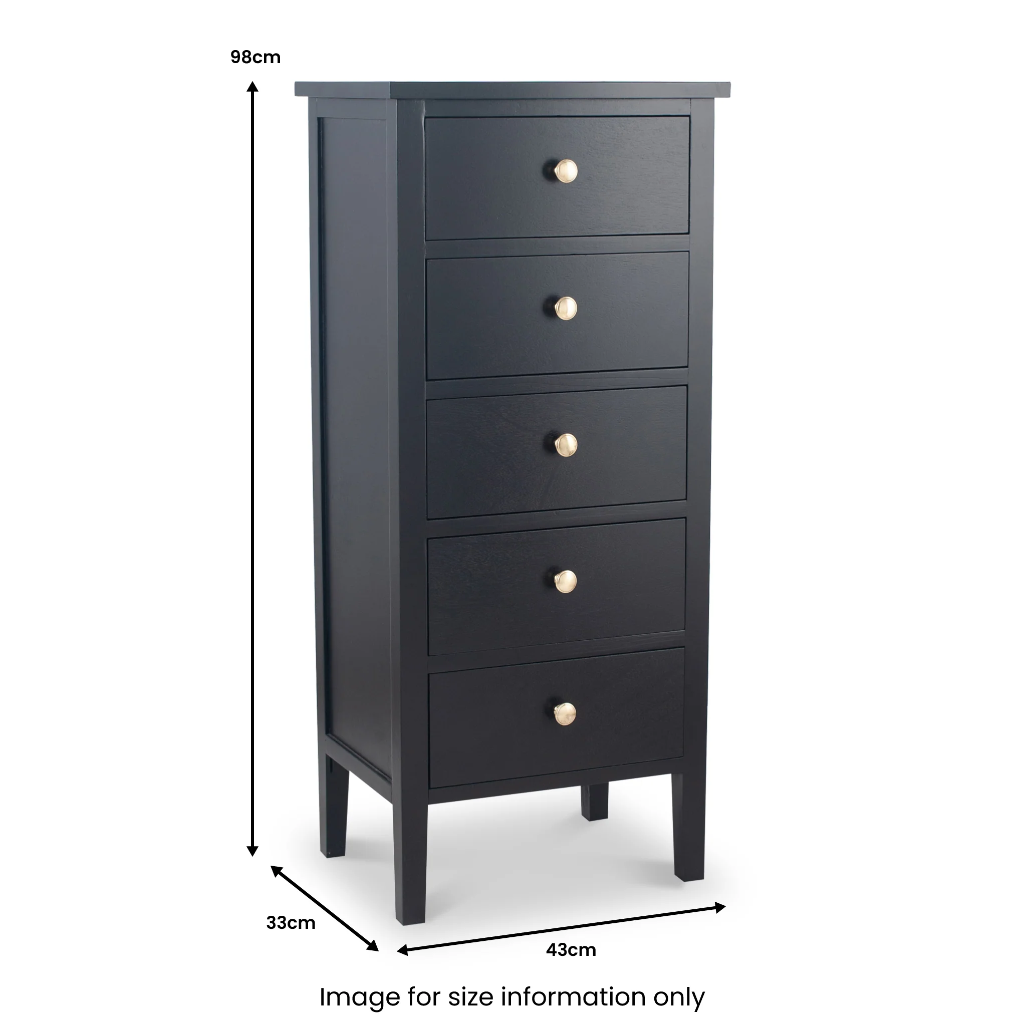 Chelmsford Satin Black Pine 5 Drawer Tallboy - Image 7