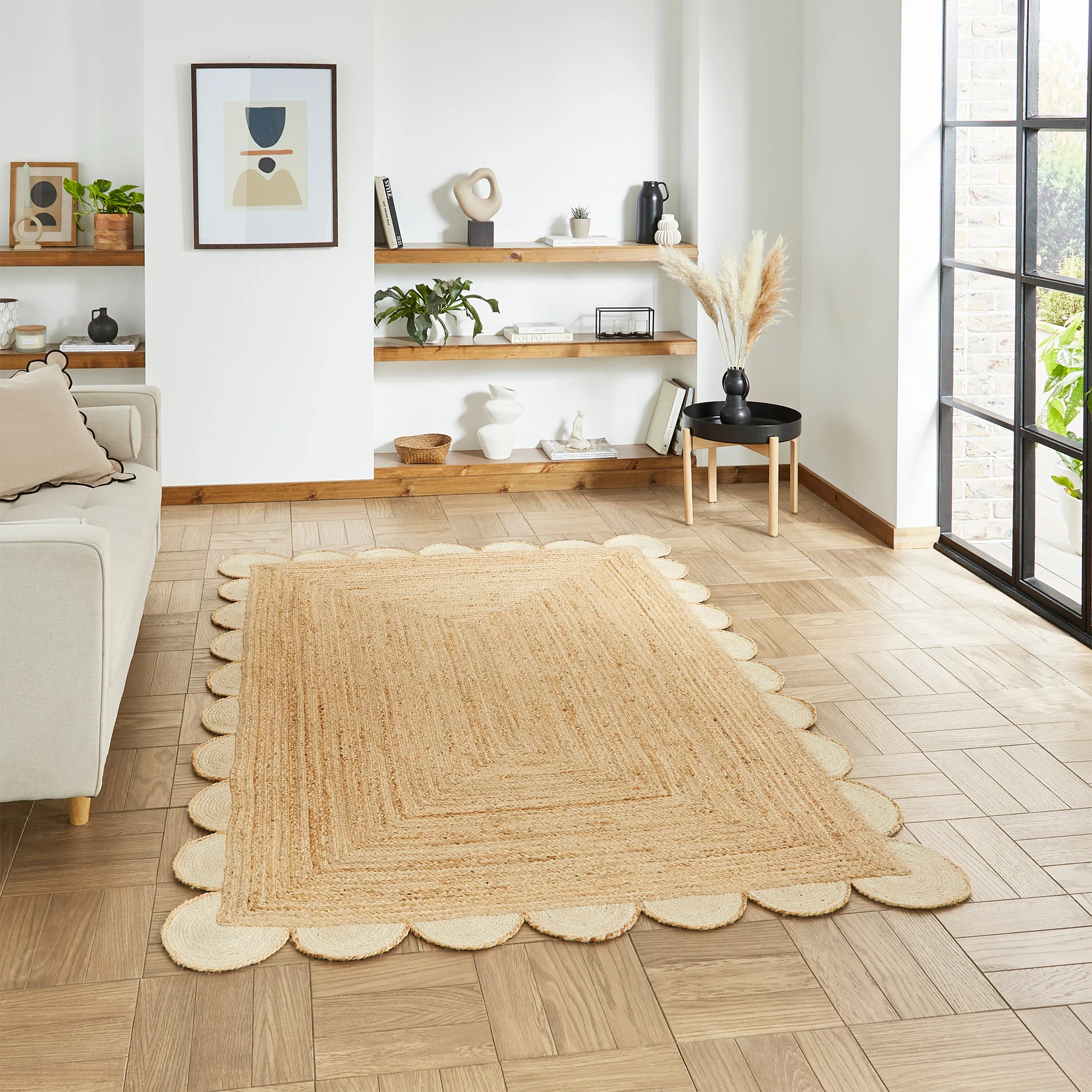 Chesney Round Jute Scalloped Edge Natural Rug - Image 7
