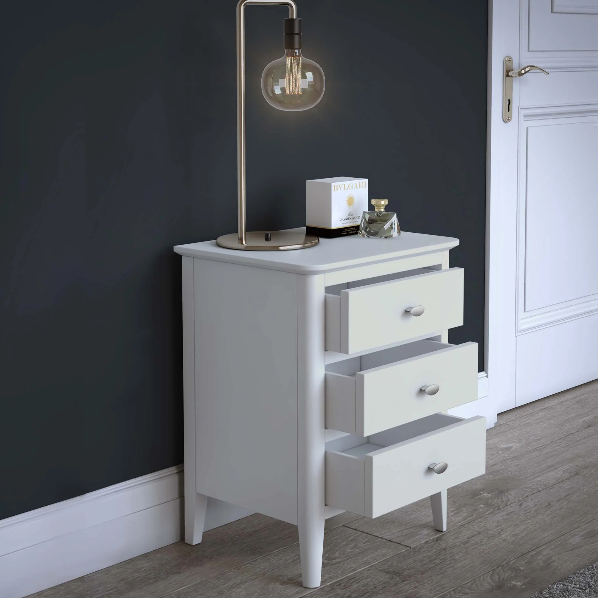 Chester White 3 Drawer Bedside Cabinet - Image 2