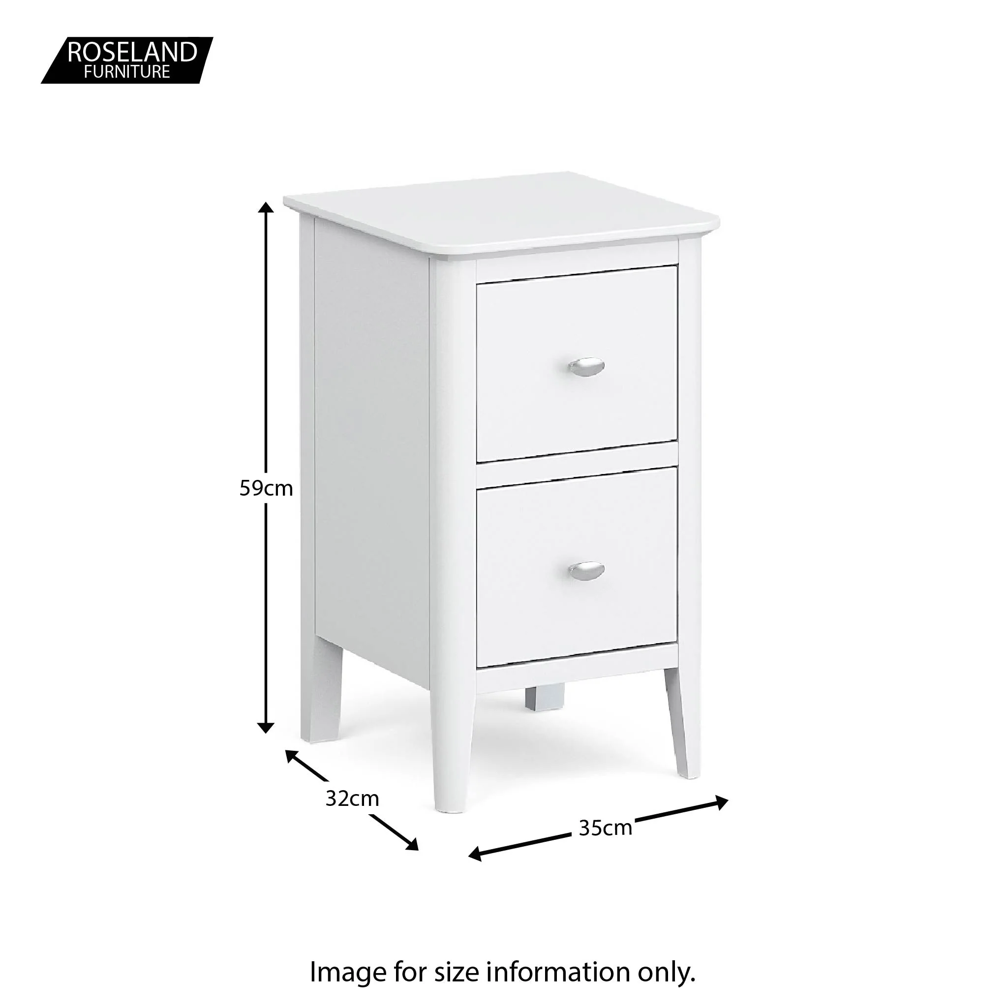 Chester White Narrow 2 Drawer Bedside Cabinet - Image 3