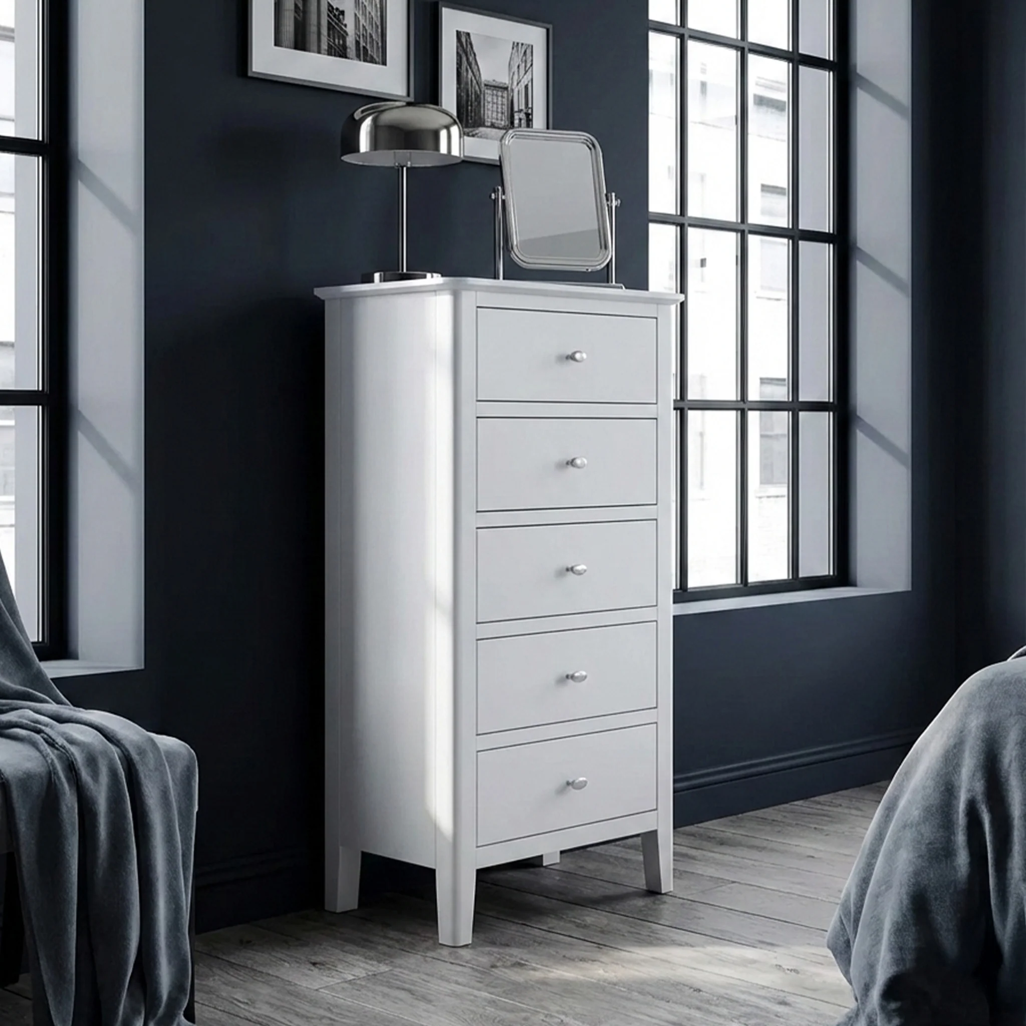 Chester White Tallboy Chest with 5 Drawers - Image 2