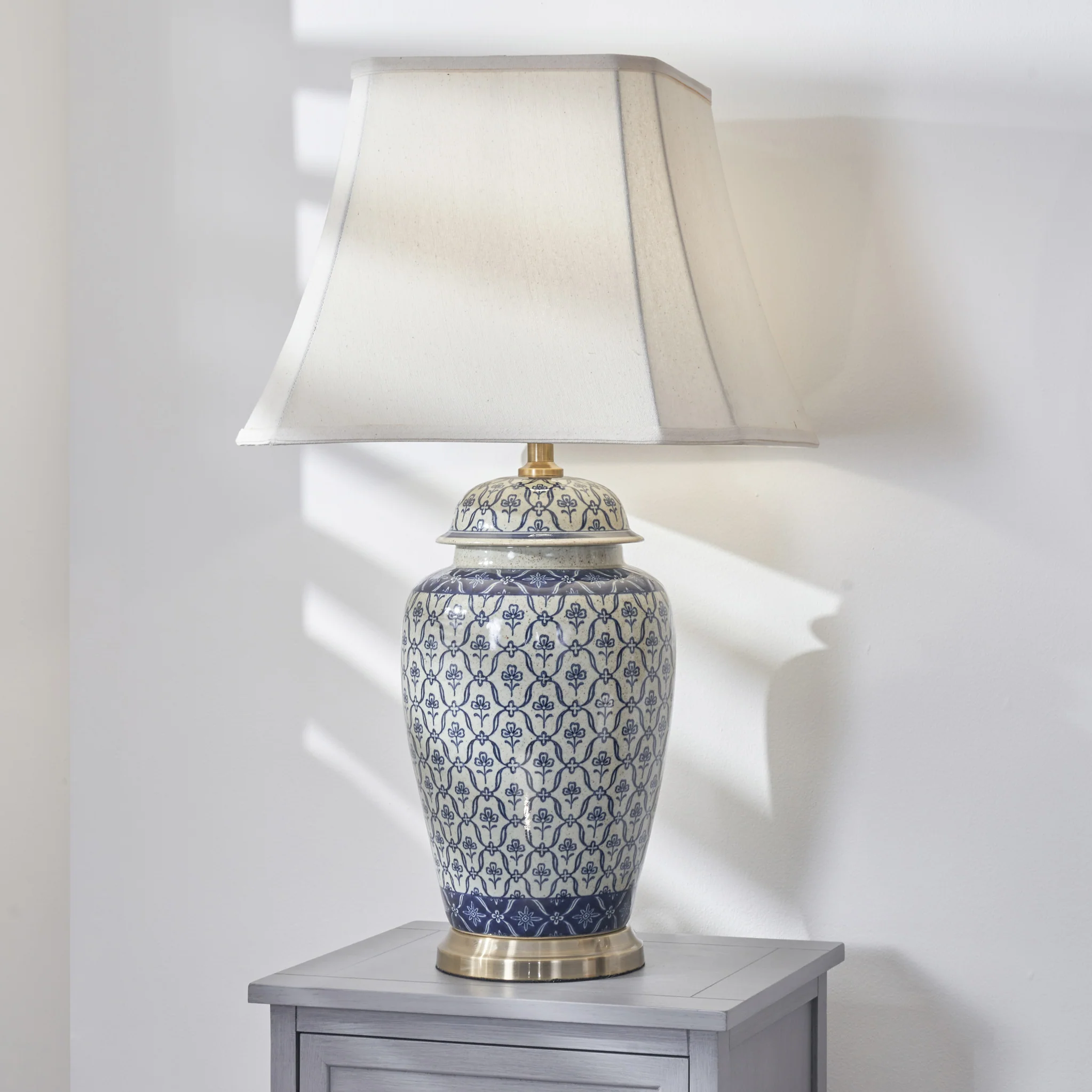 Chika Blue and White Ceramic Ginger Jar Table Lamp - Image 2