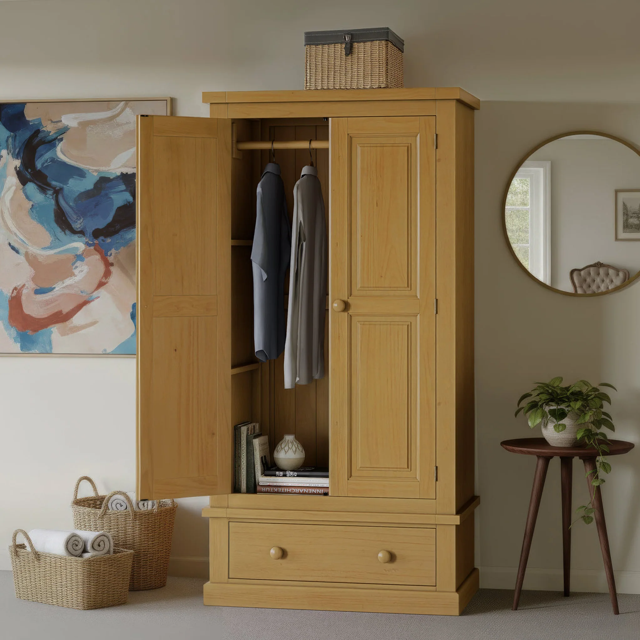 Chiswick Pine Double Wardrobe with Drawer - Image 2