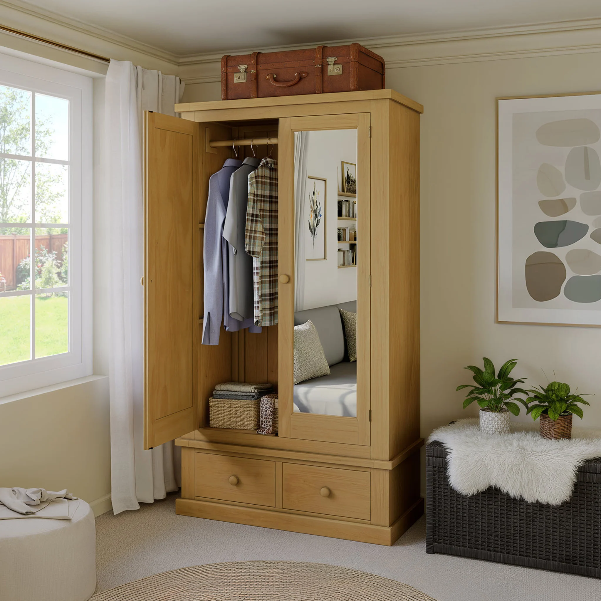 Chiswick Pine Double Wardrobe with Mirror - Image 2