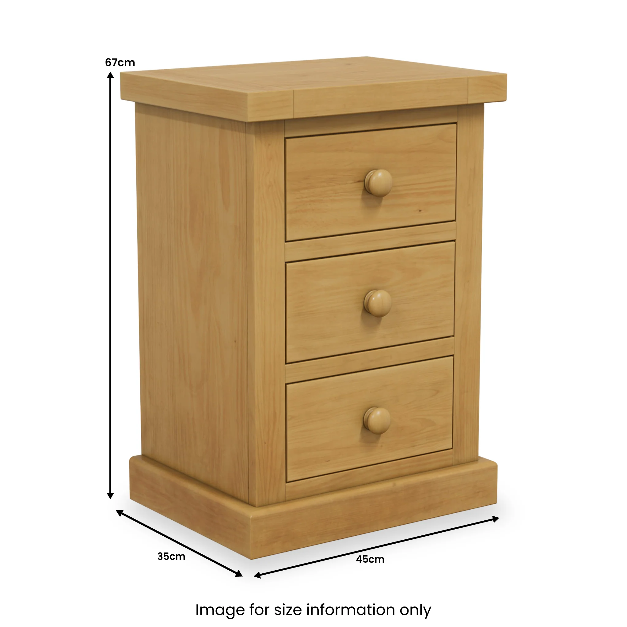 Chiswick Pine Large 3 Drawer Bedside Table - Image 5