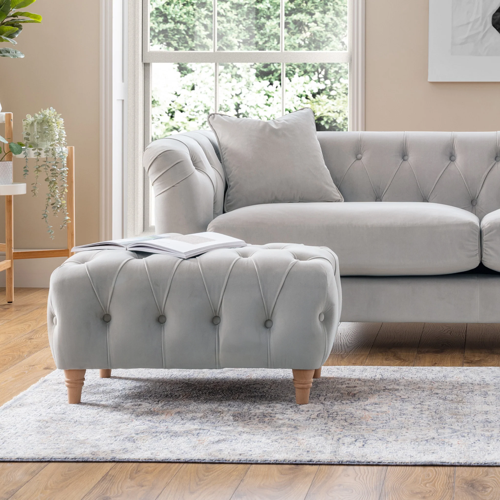 Clarence Velvet Buttoned Footstool - Image 13