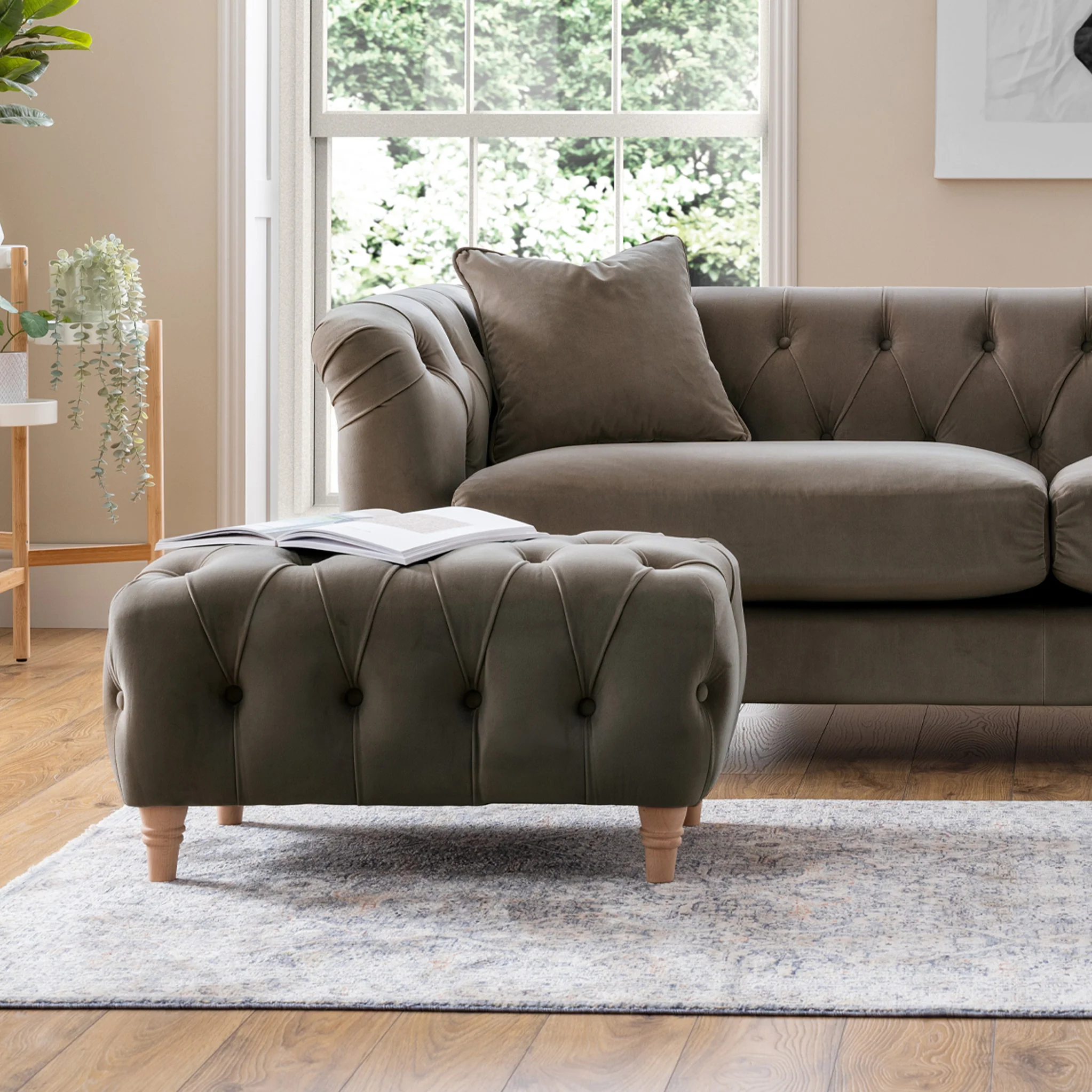 Clarence Velvet Buttoned Footstool - Image 18