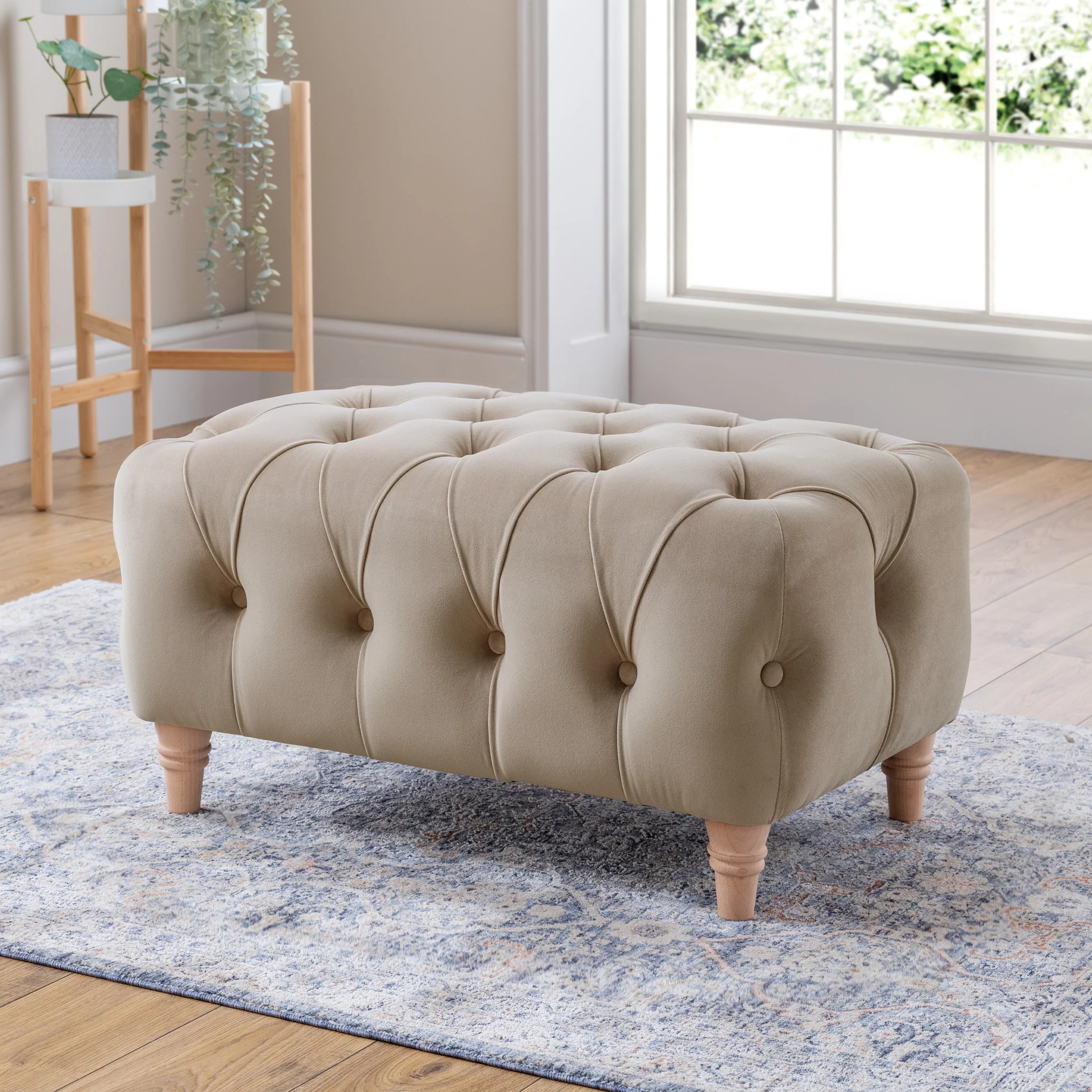 Clarence Velvet Buttoned Footstool - Image 2