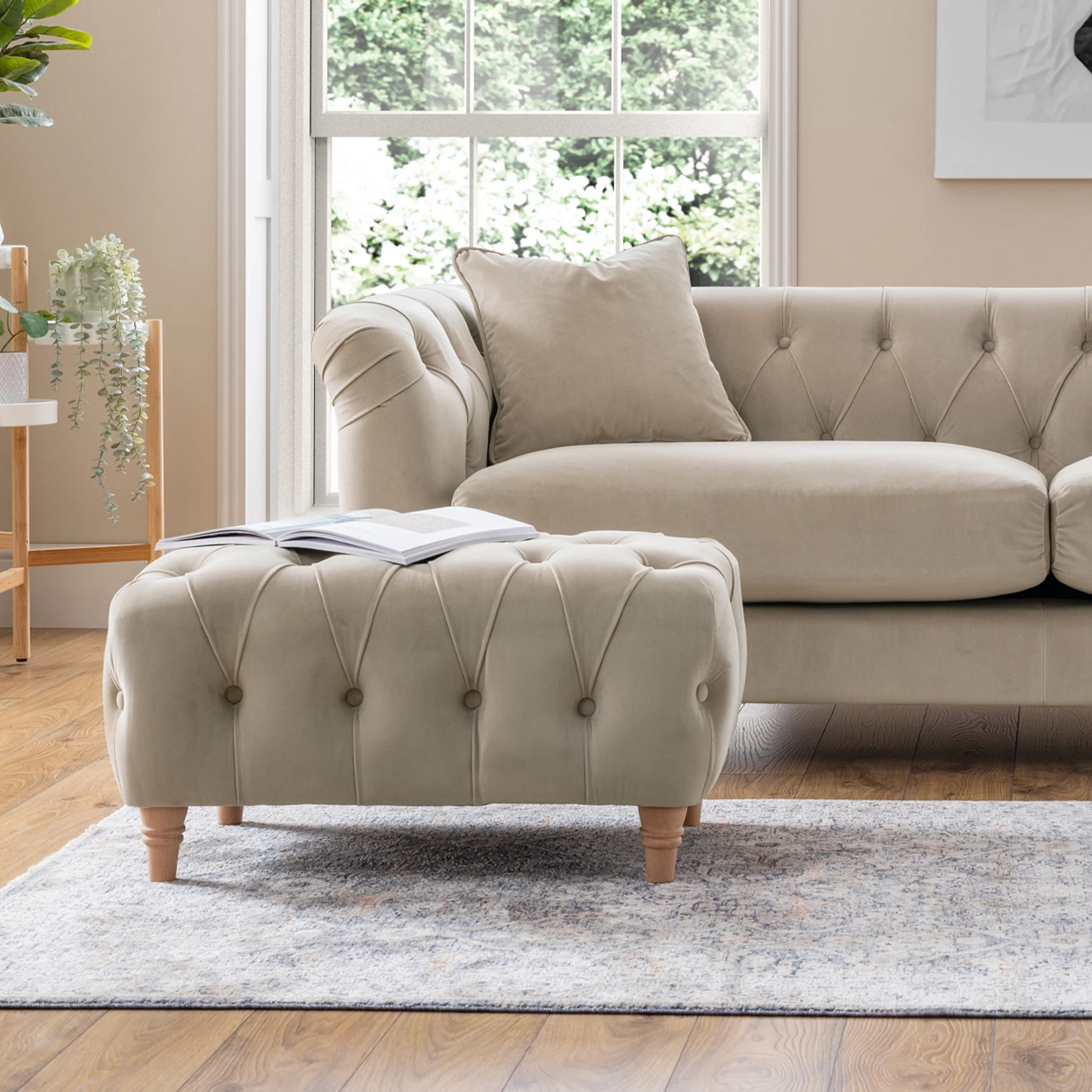 Clarence Velvet Buttoned Footstool - Image 3