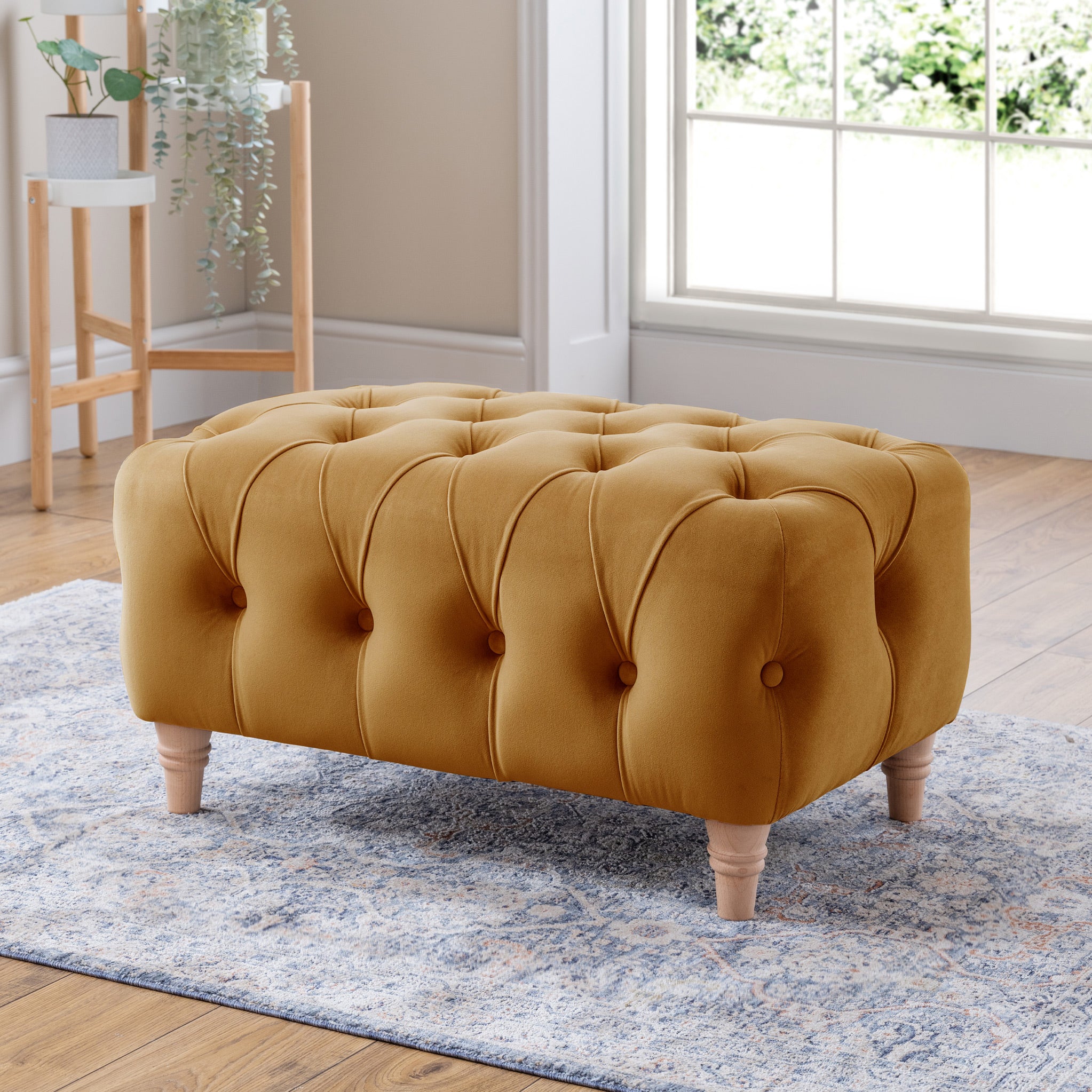 Clarence Velvet Buttoned Footstool - Image 7