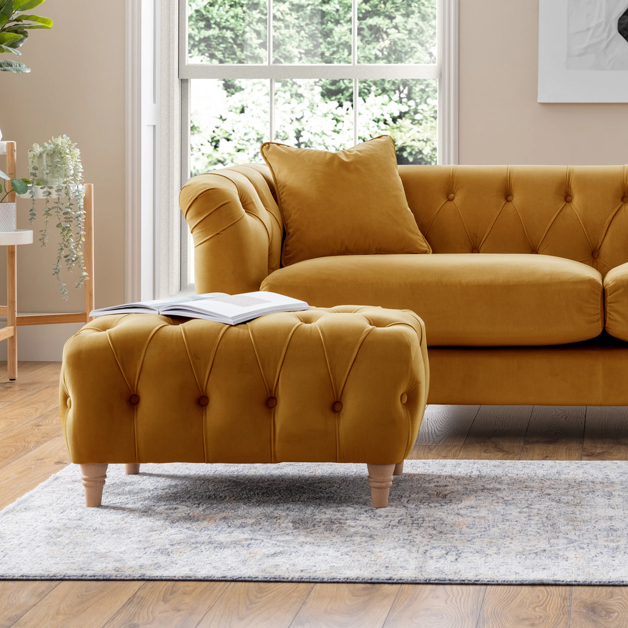 Clarence Velvet Buttoned Footstool - Image 8