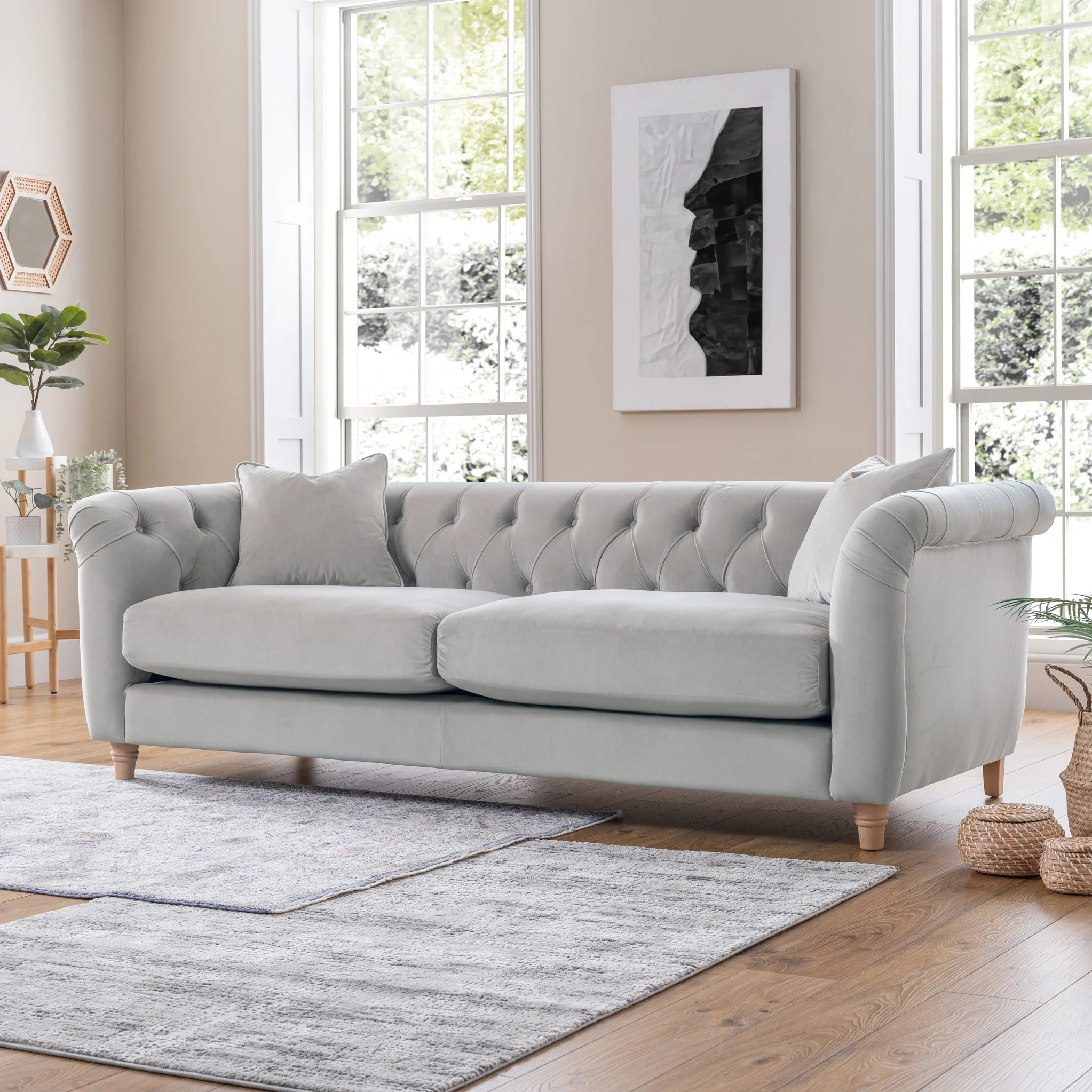 Clarence Velvet Chesterfield 3 Seater Sofa - Image 2