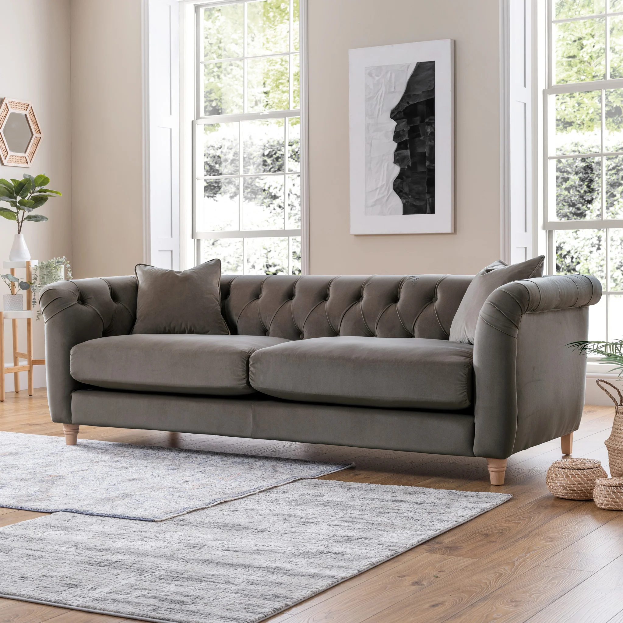 Clarence Velvet Chesterfield 3 Seater Sofa - Image 8