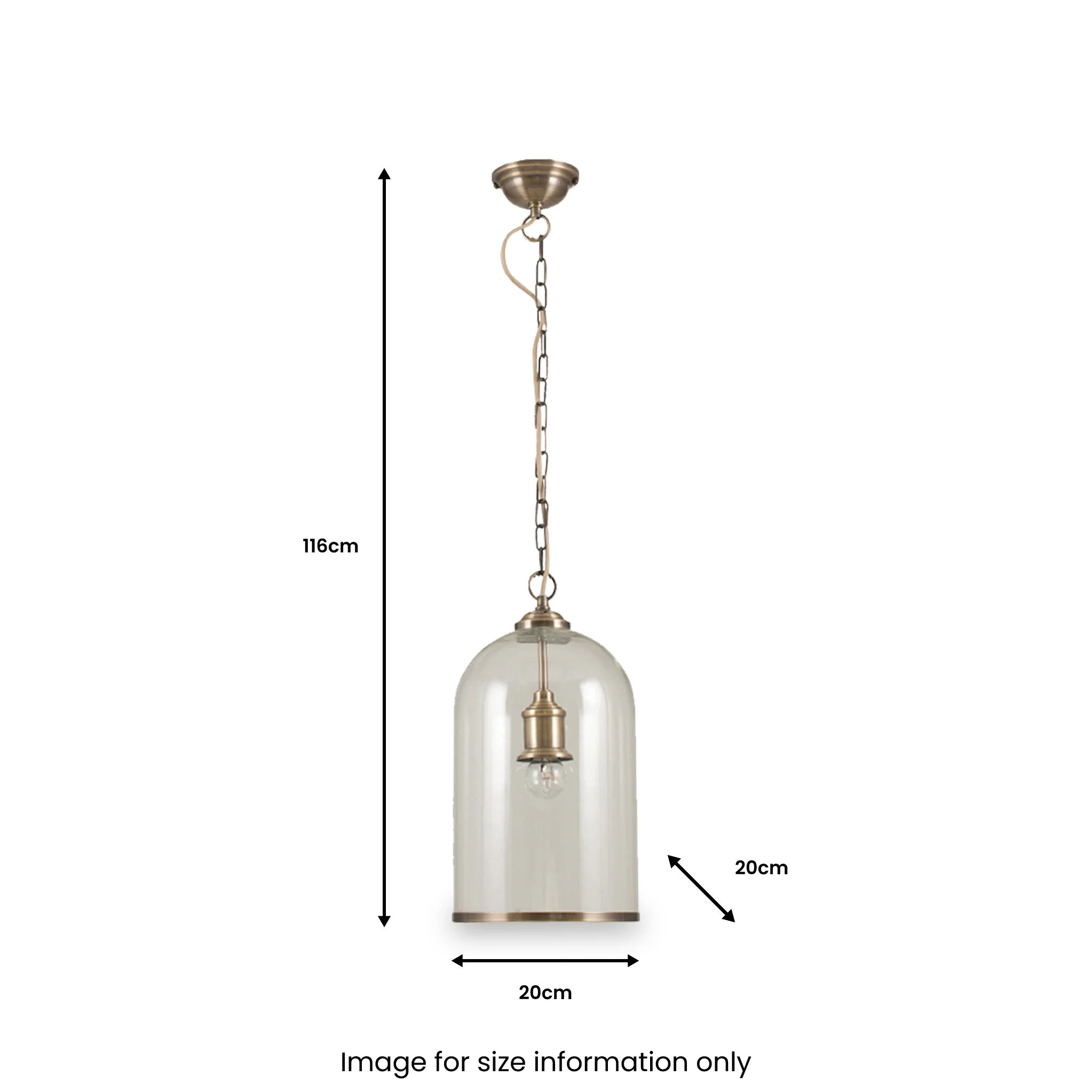Cloche Clear Glass and Antique Brass Rimmed Pendant - Image 3