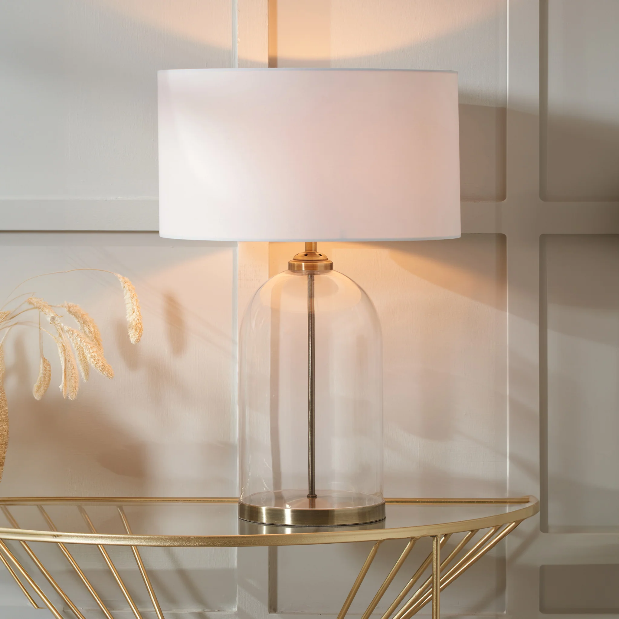 Cloche Clear Glass and Antique Brass Table Lamp - Image 2