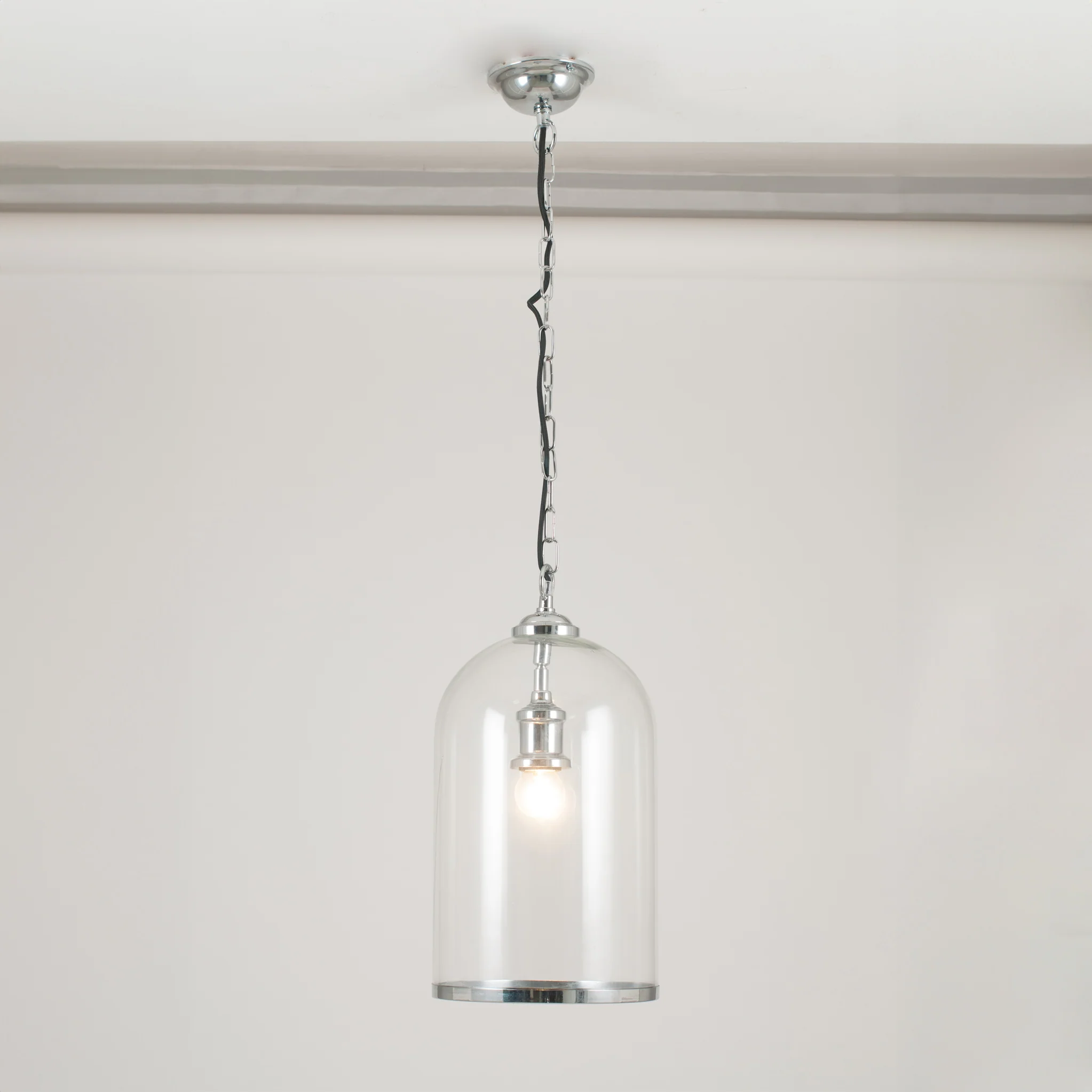 Cloche Clear Glass and Silver Pendant - Image 2