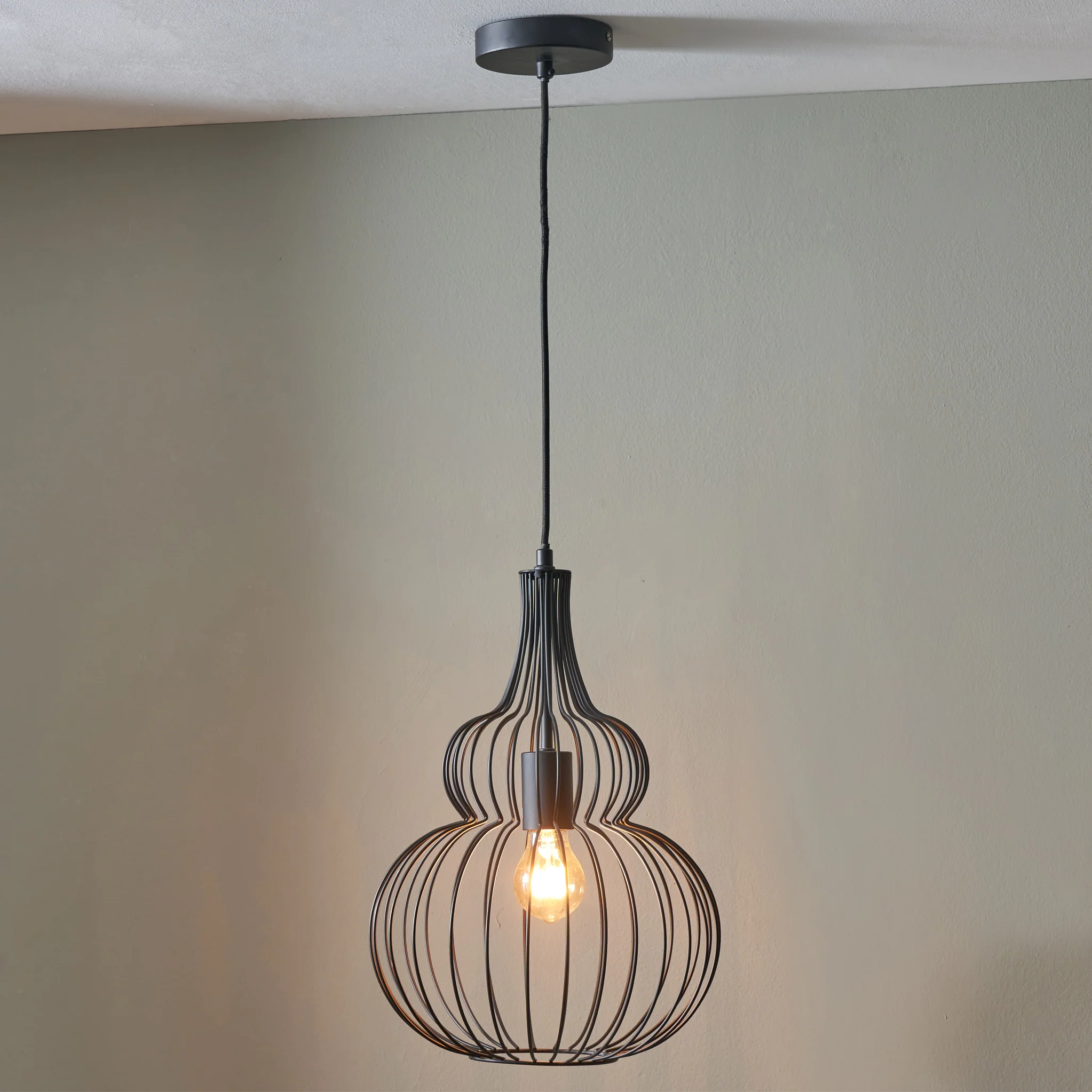 Dania Matt Black Metal Shaped Wire Pendant - Image 2