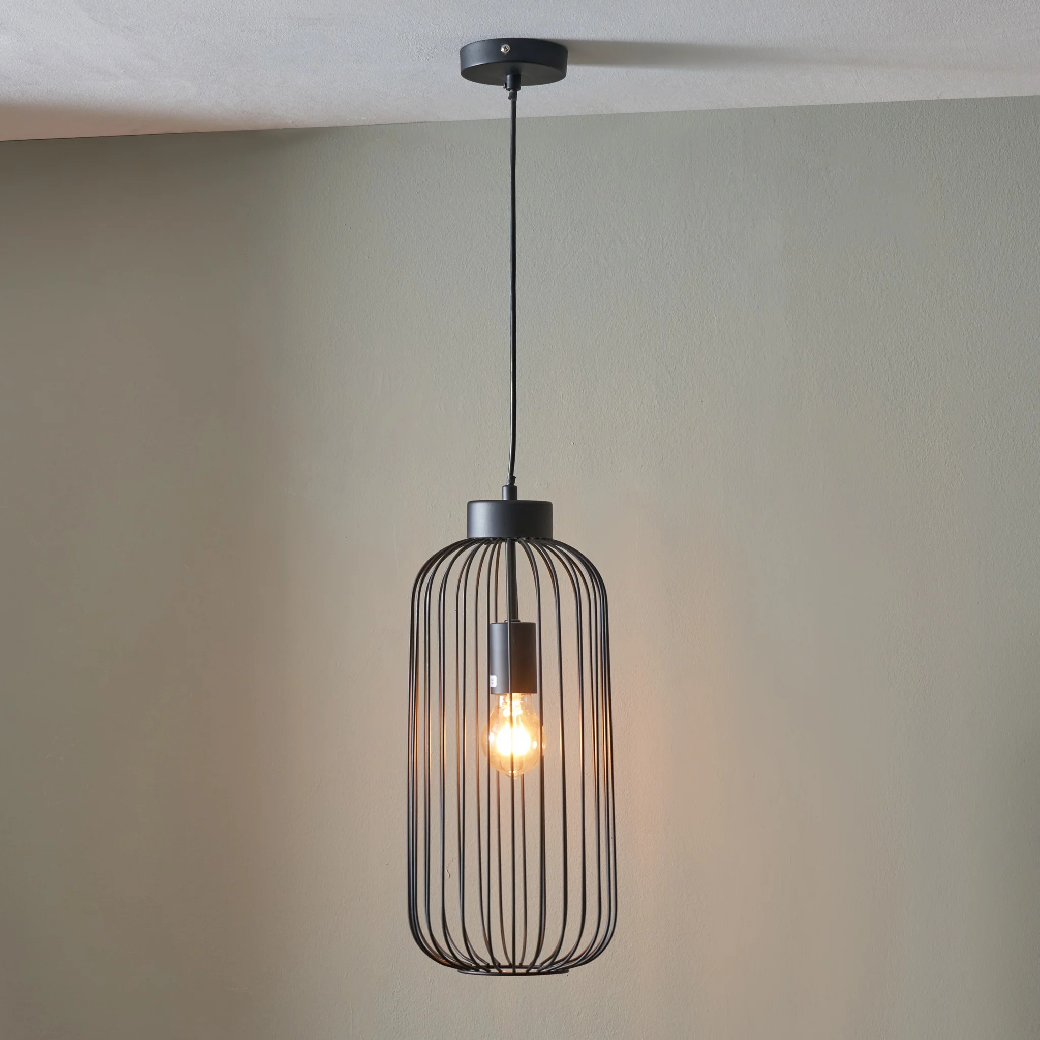 Dania Matt Black Metal Wire Tall Pendant - Image 2