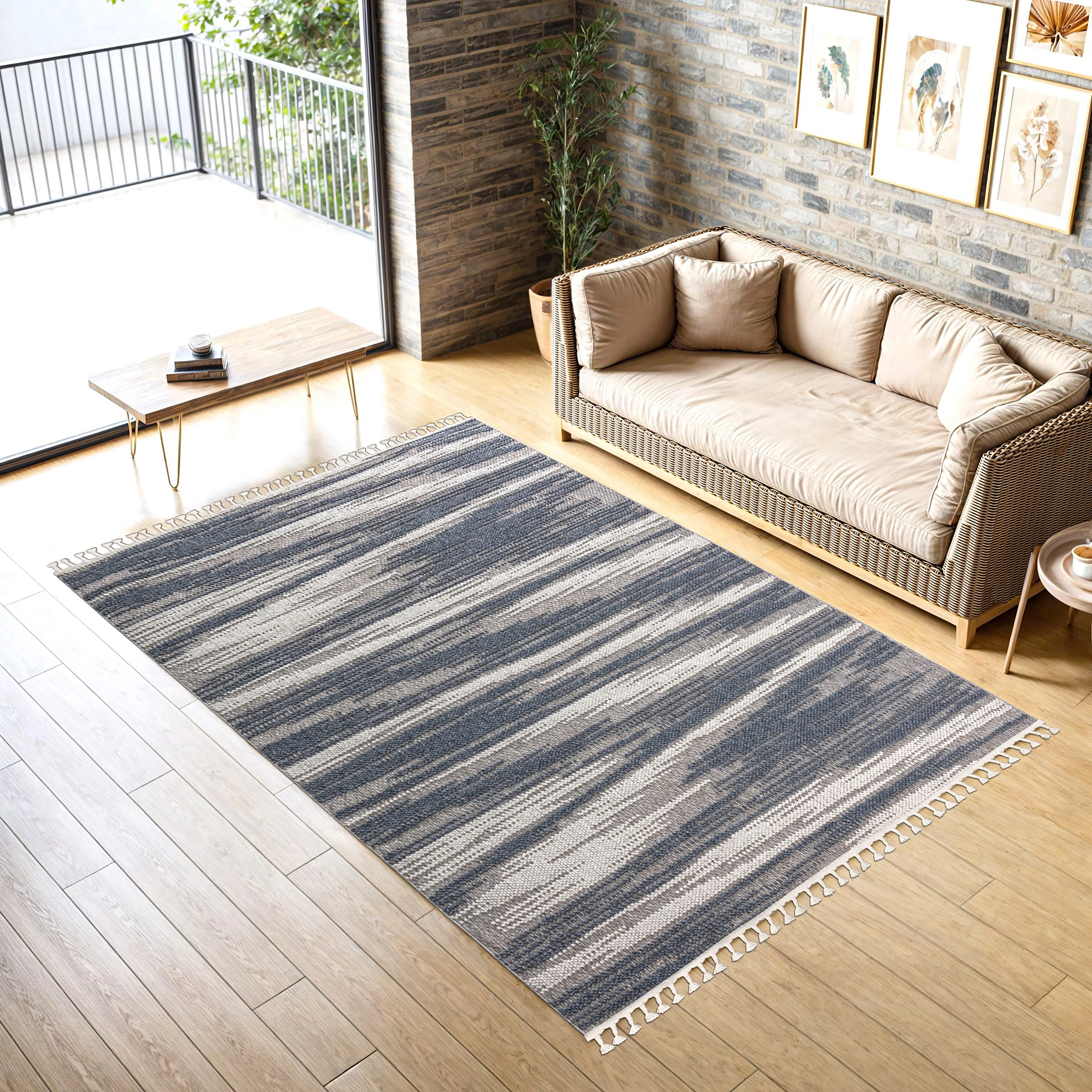 Dawson Flat and Loop Design Tassled Rug - Image 2