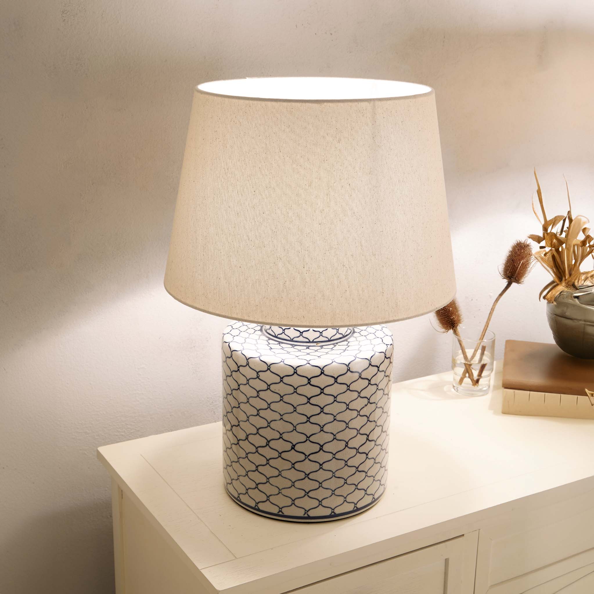 Demetri Grey and Blue Detail Ceramic Table Lamp - Image 2
