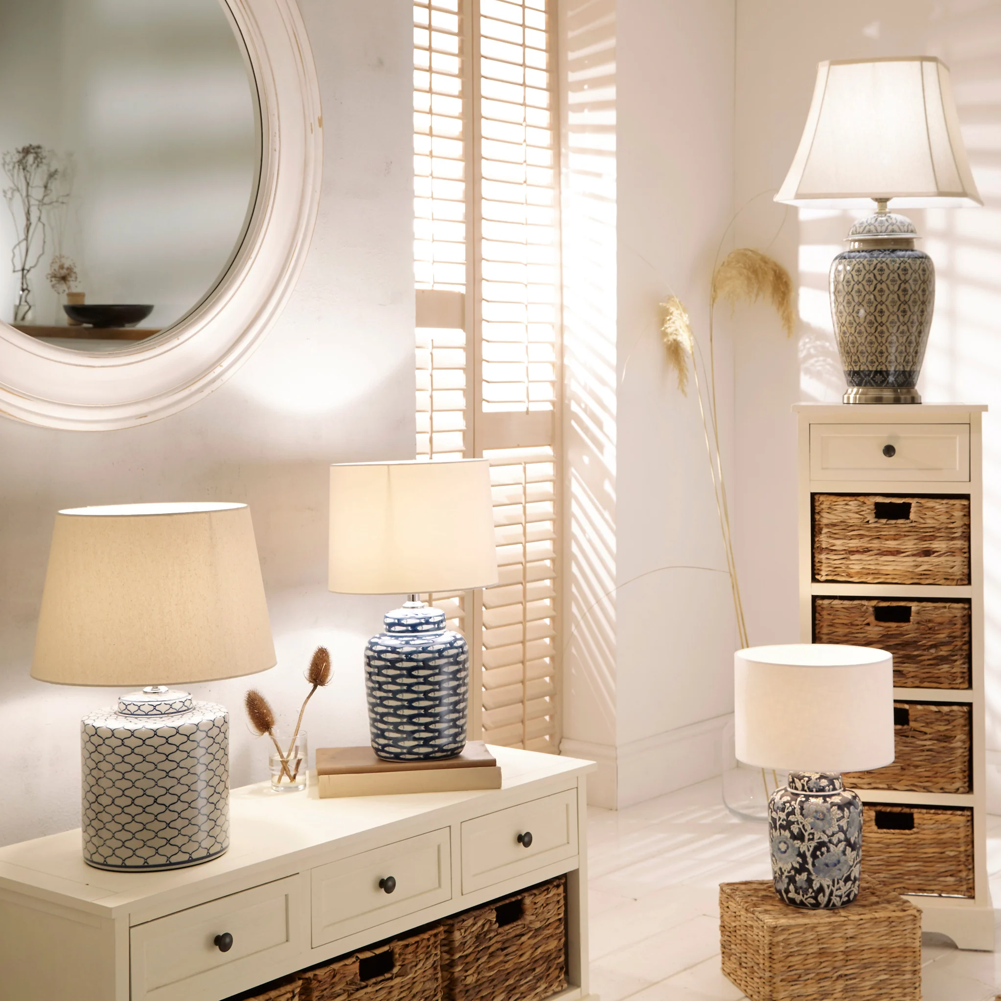 Demetri Grey and Blue Detail Ceramic Table Lamp - Image 3