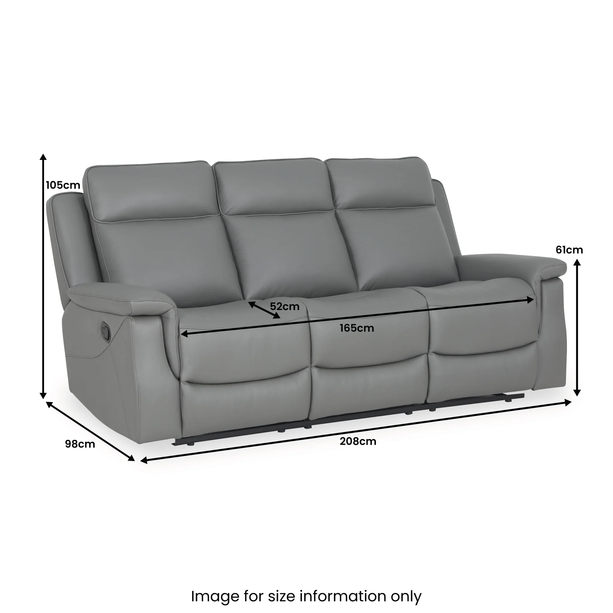 Denbor Leather Recliner 3 Seater Sofa - Image 5