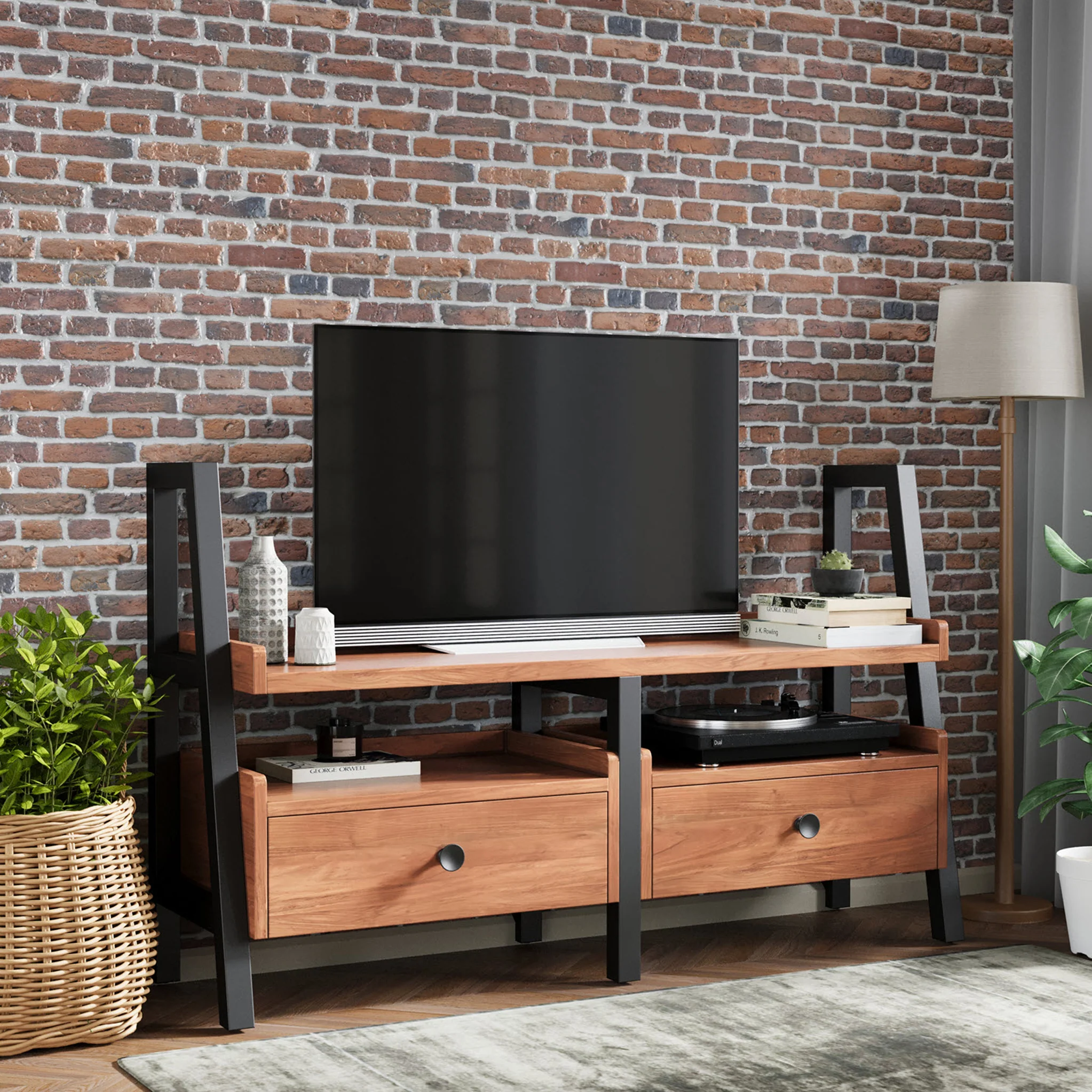 Dunstan Acacia 135cm TV Unit with Drawers - Image 2