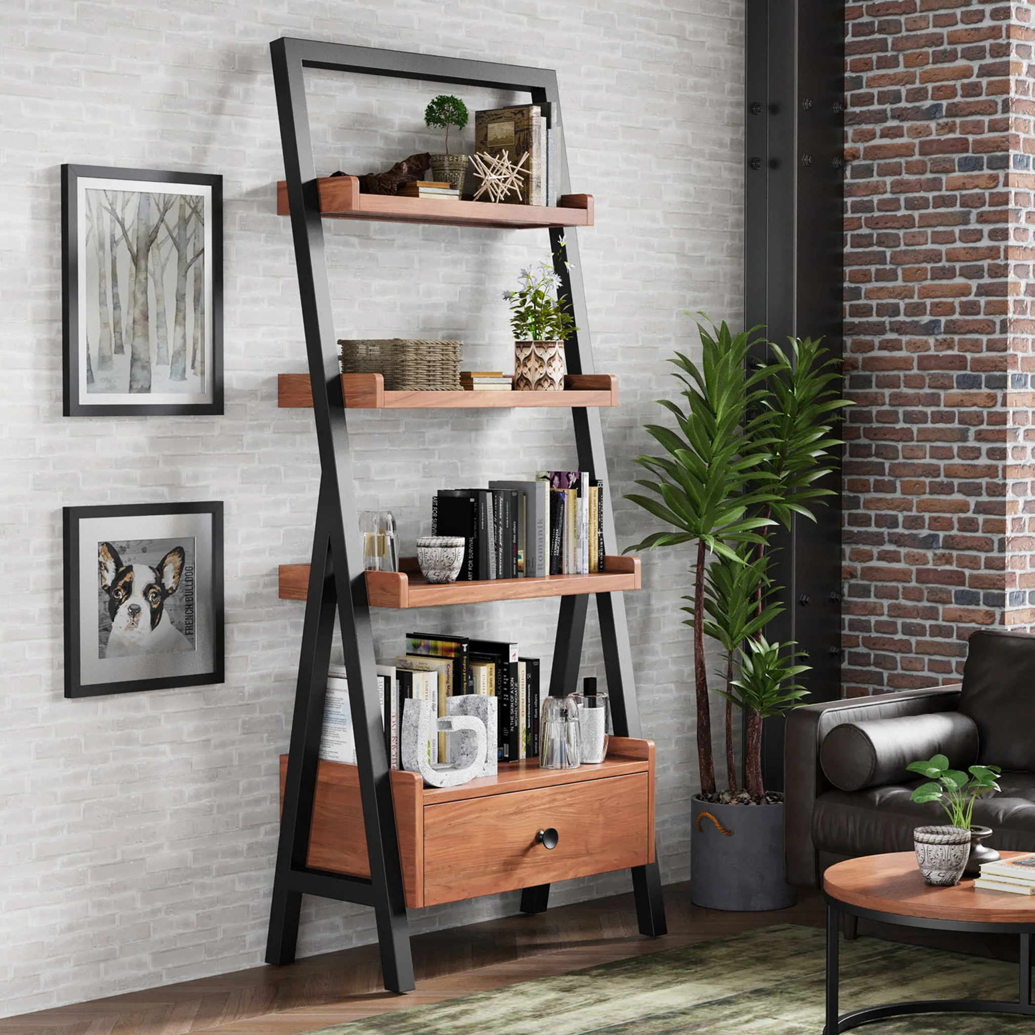 Dunstan Acacia Ladder Display Bookcase - Image 2