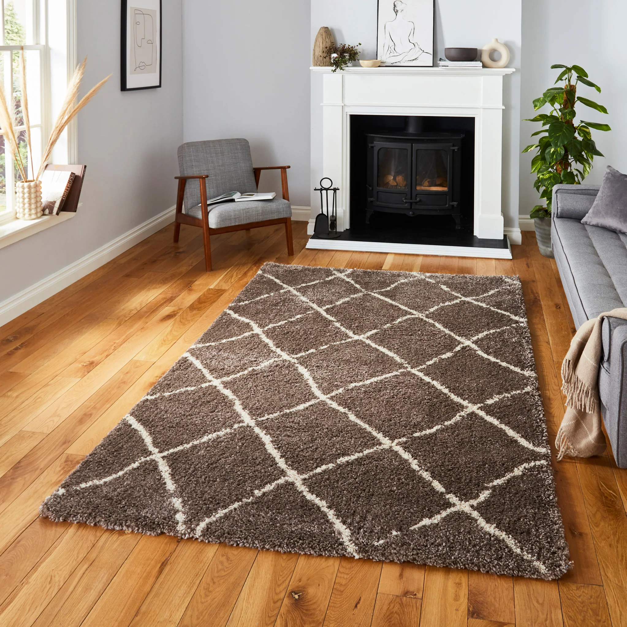 Durham Berber Diamond Shaggy Rug - Image 2