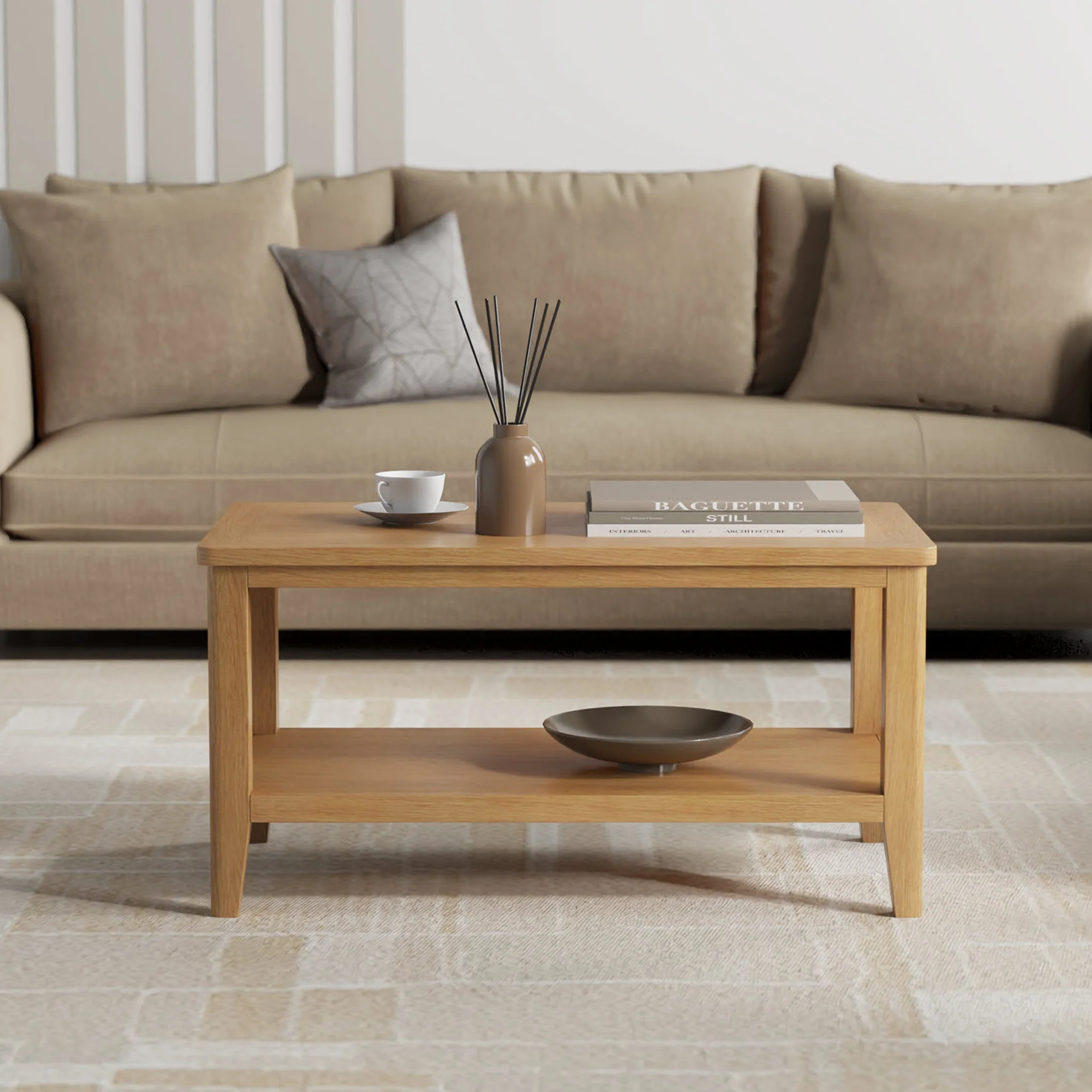 Durham Oak Coffee Table with Shelf - Image 2