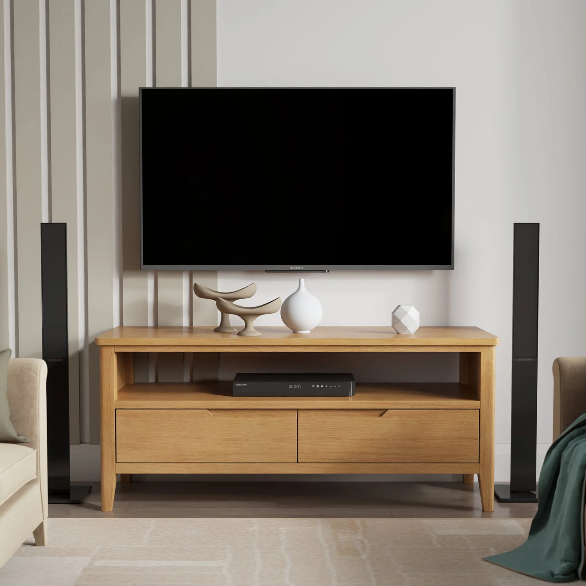 Durham Oak Wide 115cm TV Unit - Image 2