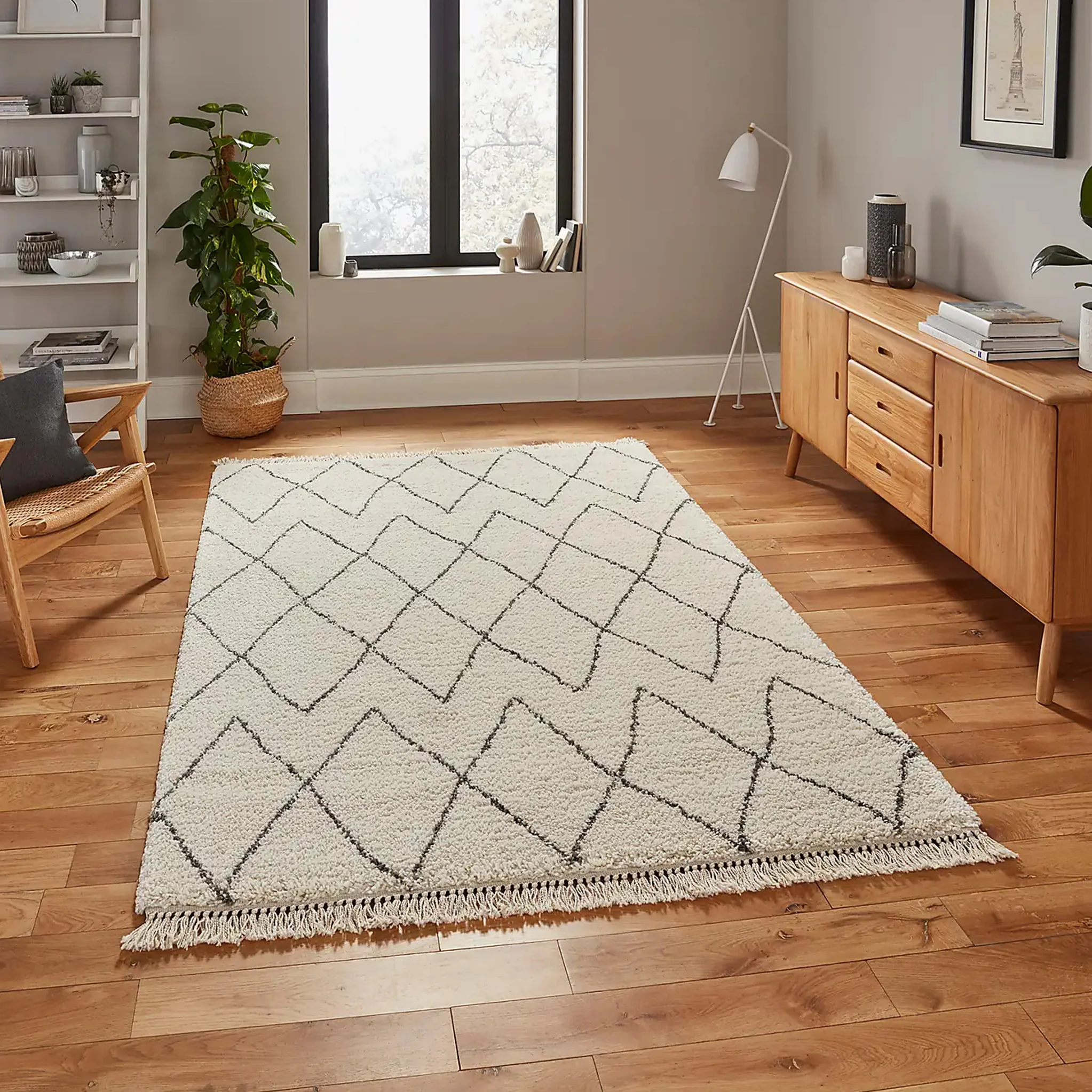 Edie Boho Diamond Shaggy Rug - Image 13