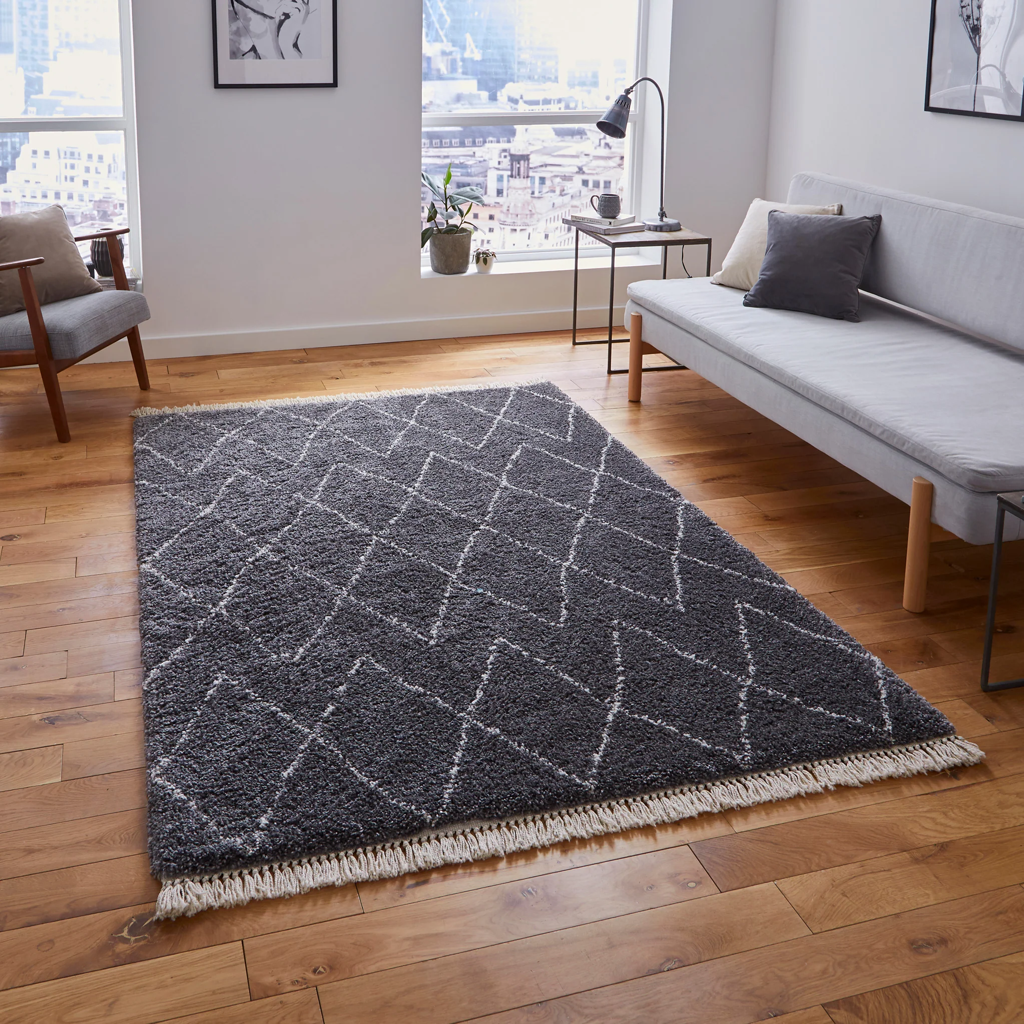 Edie Boho Diamond Shaggy Rug - Image 22