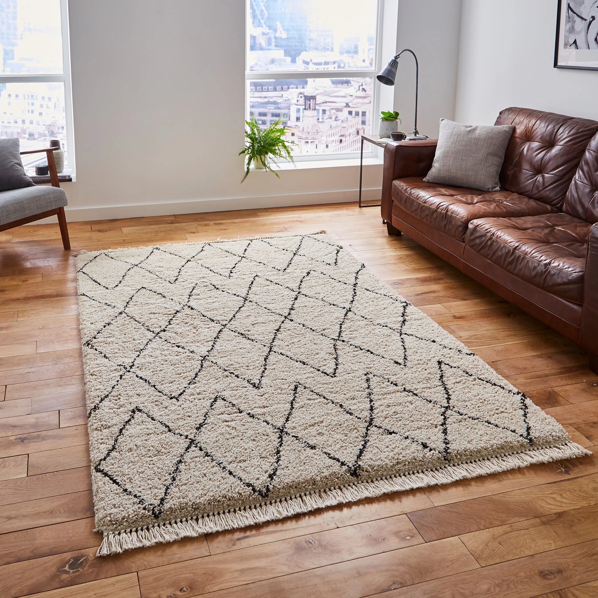 Edie Boho Diamond Shaggy Rug - Image 4