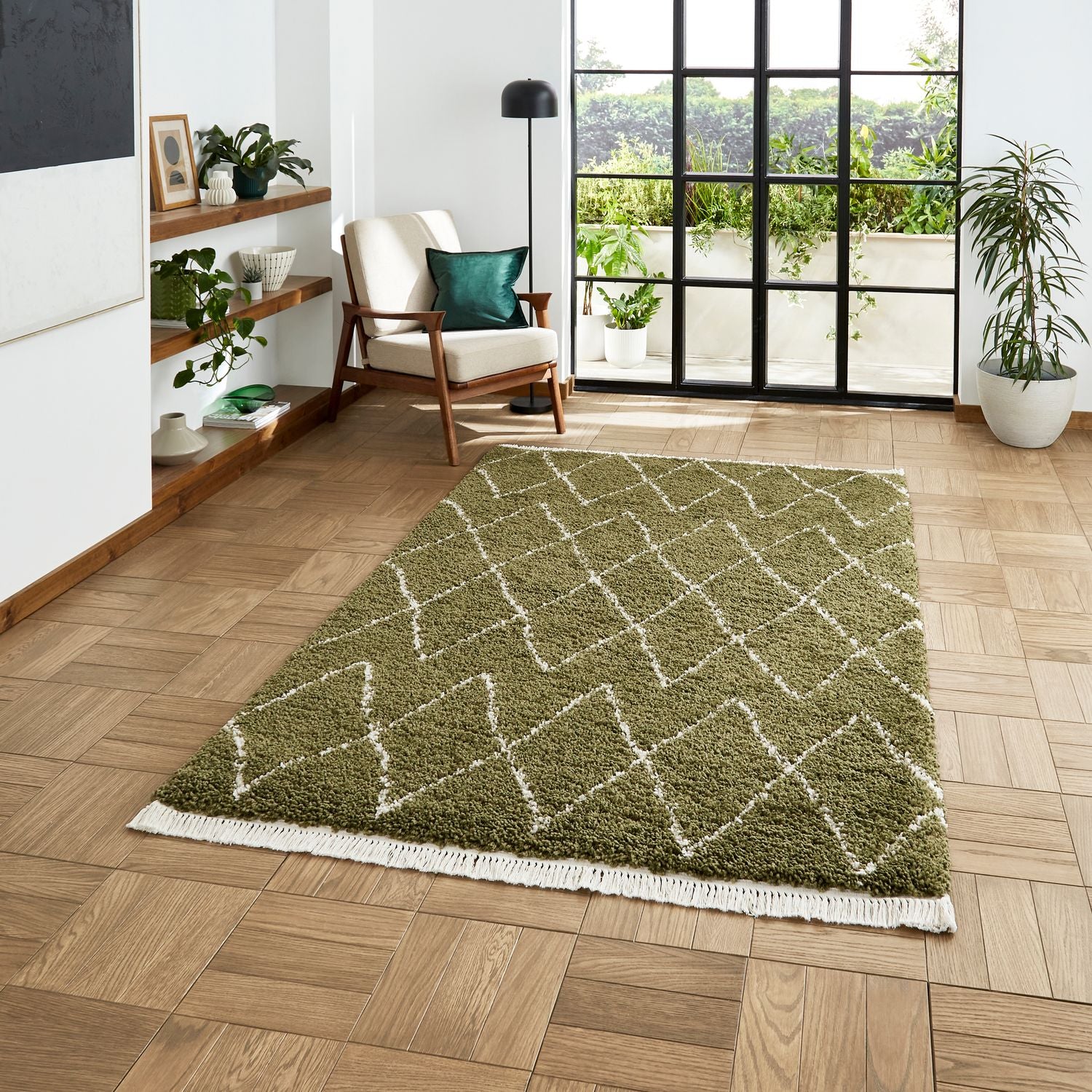Edie Boho Diamond Shaggy Rug - Image 40