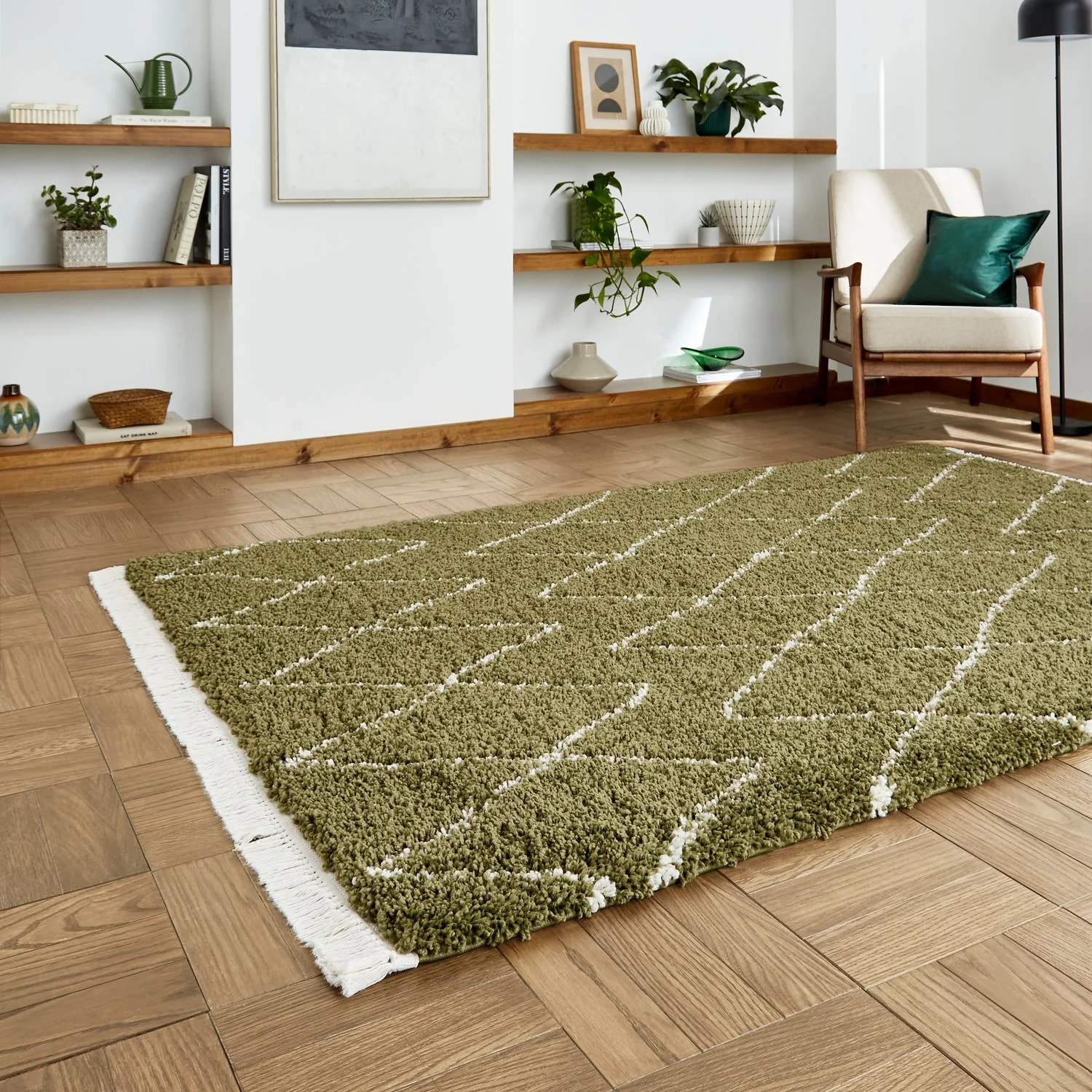 Edie Boho Diamond Shaggy Rug - Image 41