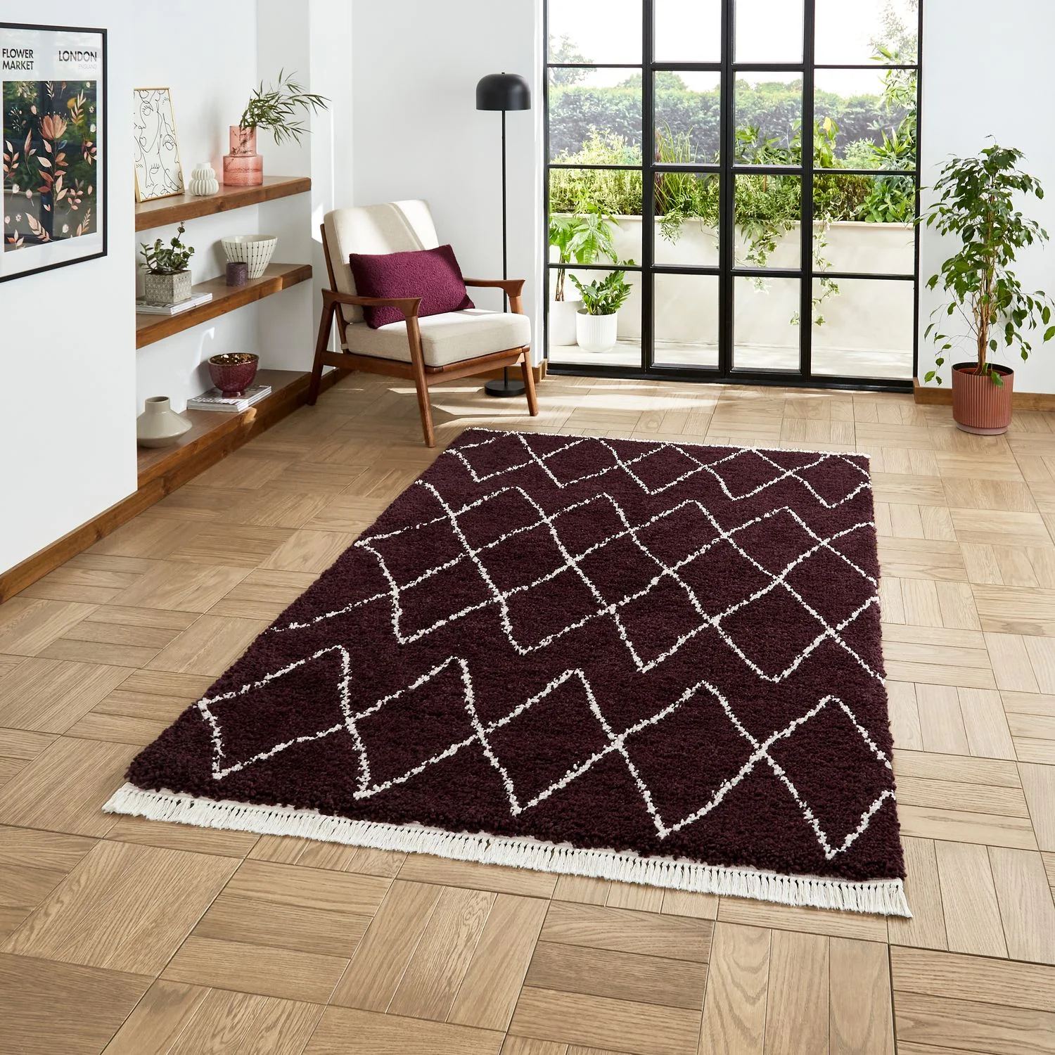 Edie Boho Diamond Shaggy Rug - Image 51