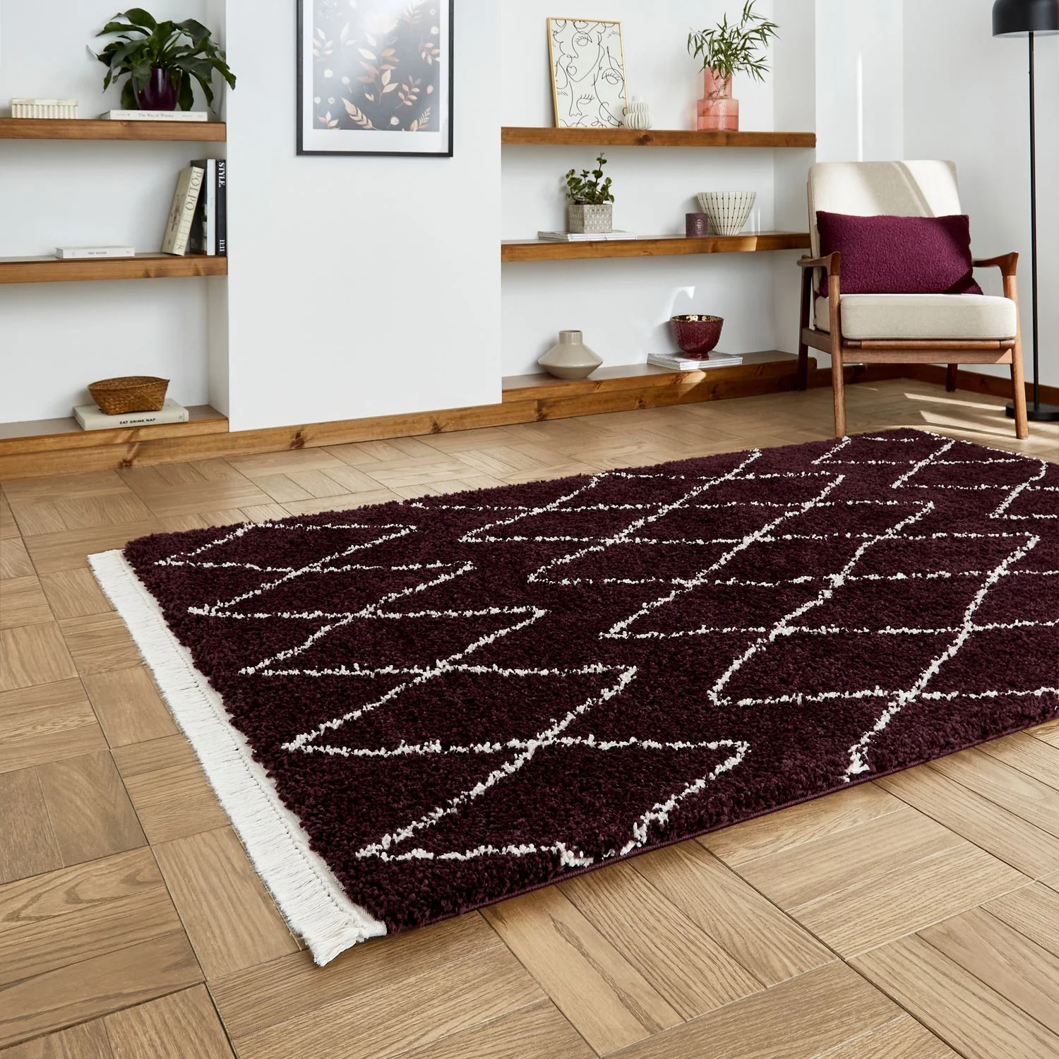Edie Boho Diamond Shaggy Rug - Image 52