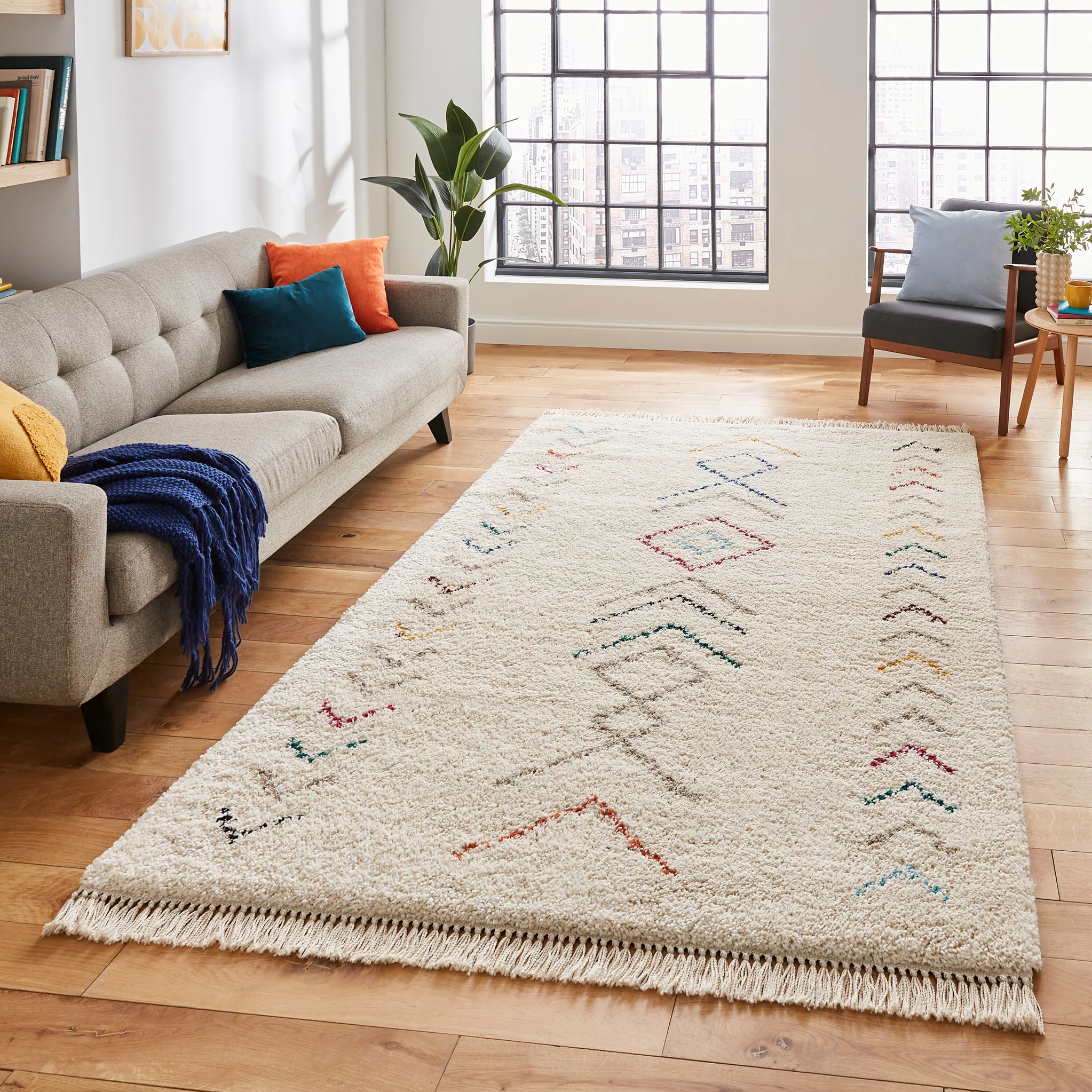 Edie Boho Multi Coloured Chevron Shaggy Rug - Image 2