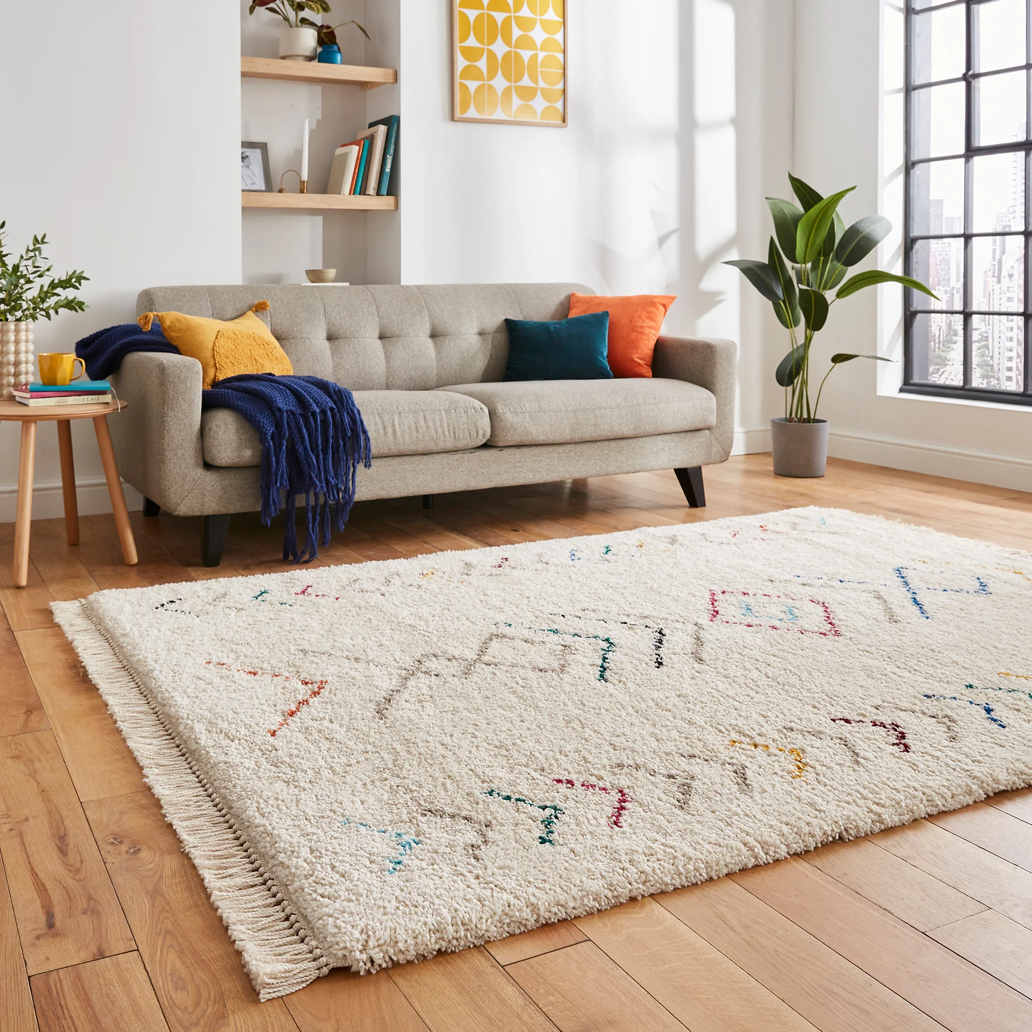 Edie Boho Multi Coloured Chevron Shaggy Rug - Image 3